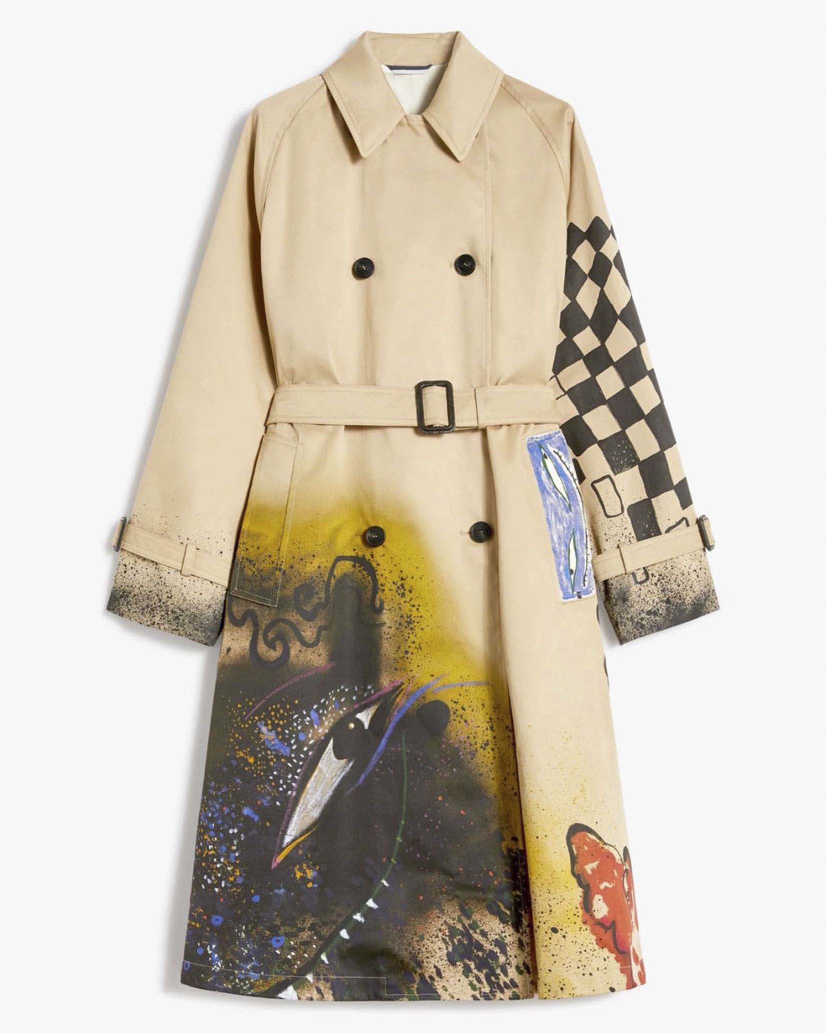Weekend Max Mara — Trench Weekend Max Mara beige in gabardina antigoccia con fantasia astratta