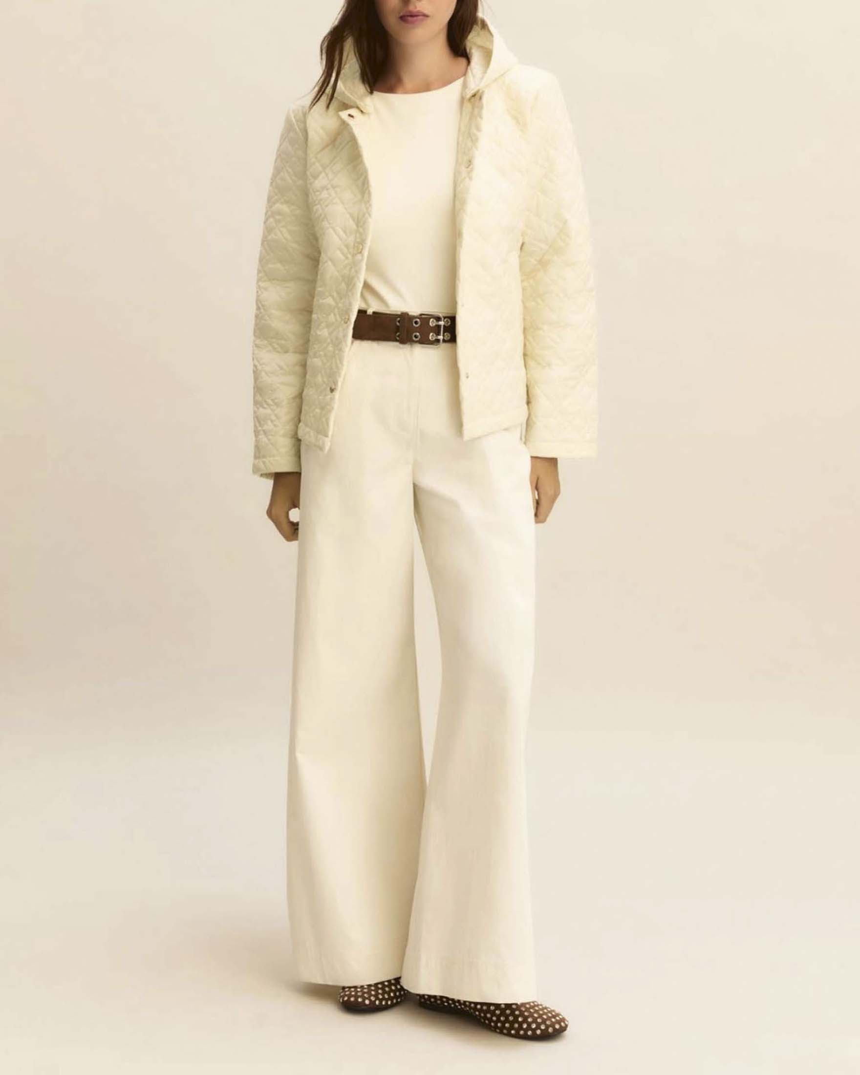 Giubbino trapuntato color panna Emme Marella in tessuto antigoccia con cappuccio removibile