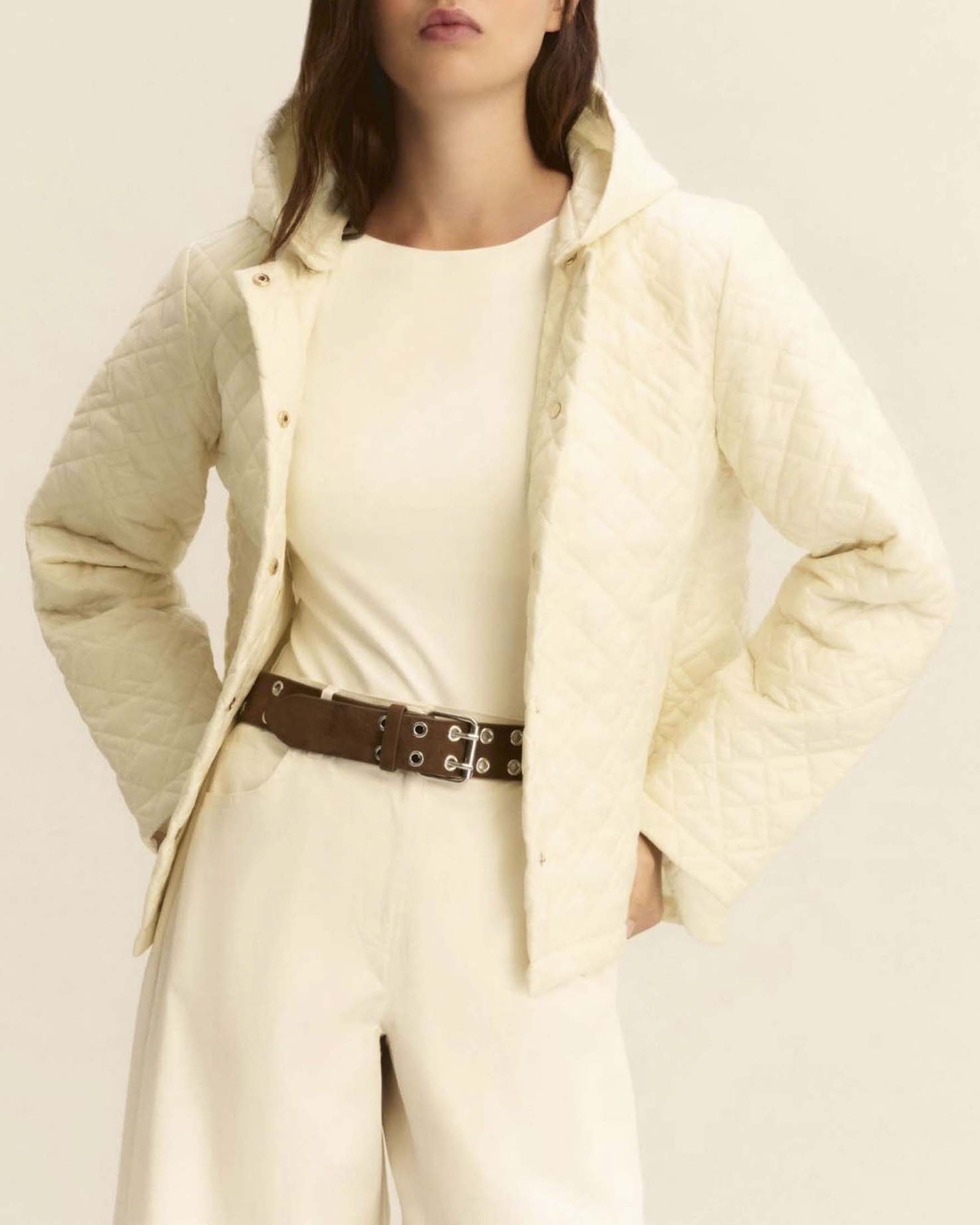 Giubbino trapuntato color panna Emme Marella in tessuto antigoccia con cappuccio removibile image