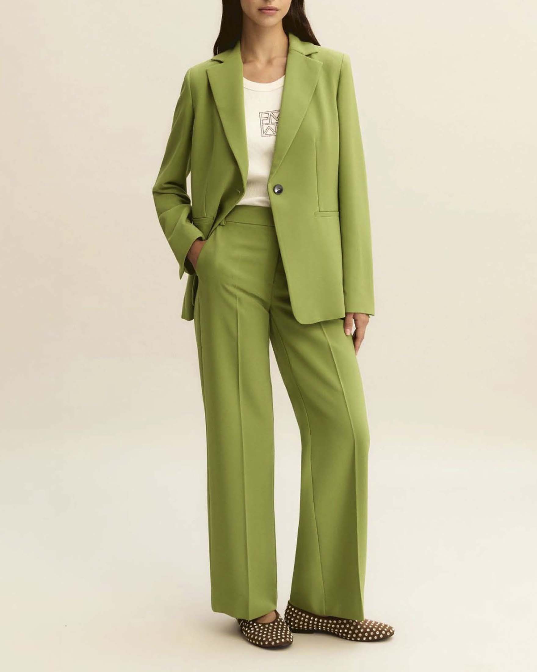 Giacca verde monopetto in tessuto stretch