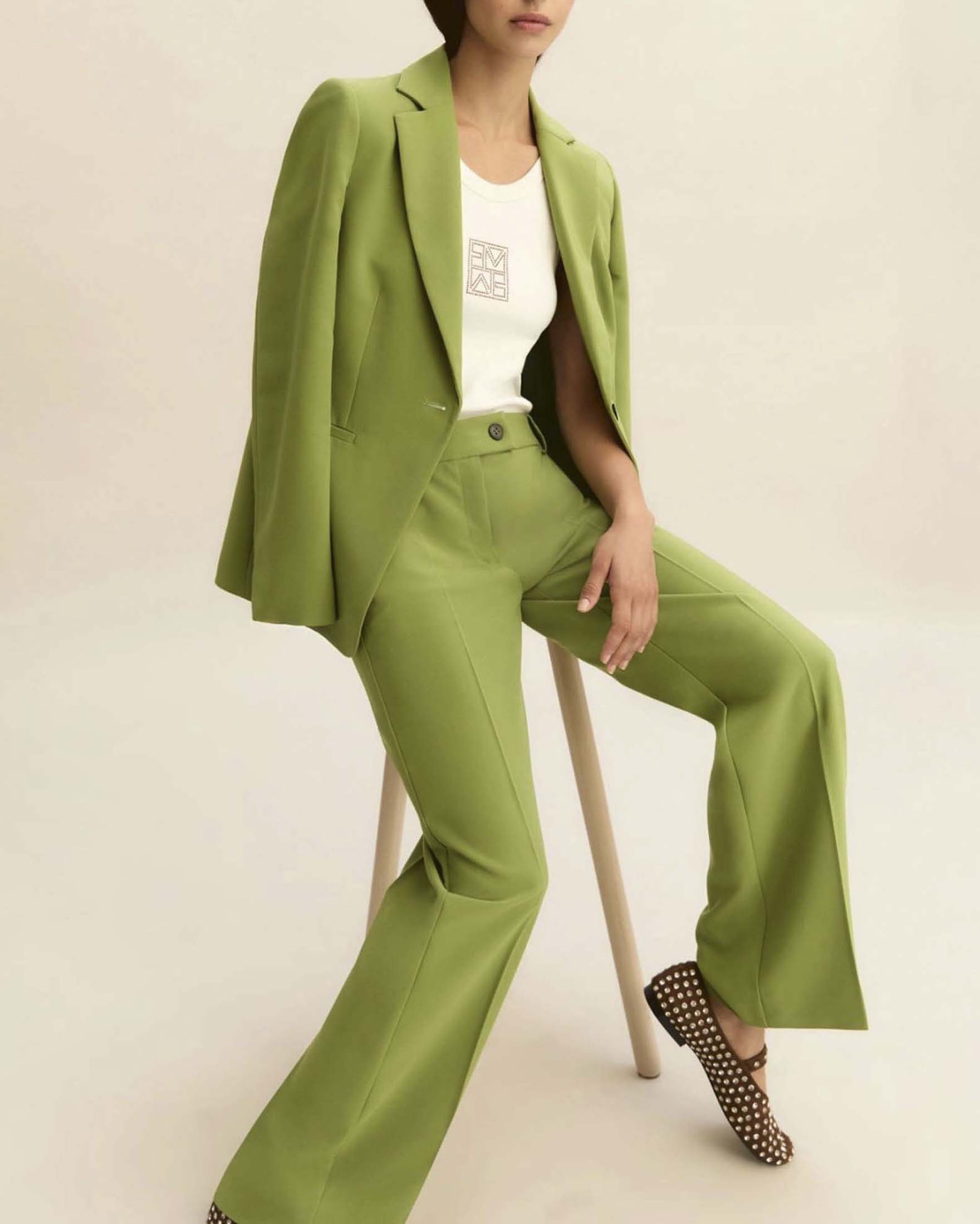 Emme Marella — Pantalone dritto verde Emme Marella in tessuto stretch