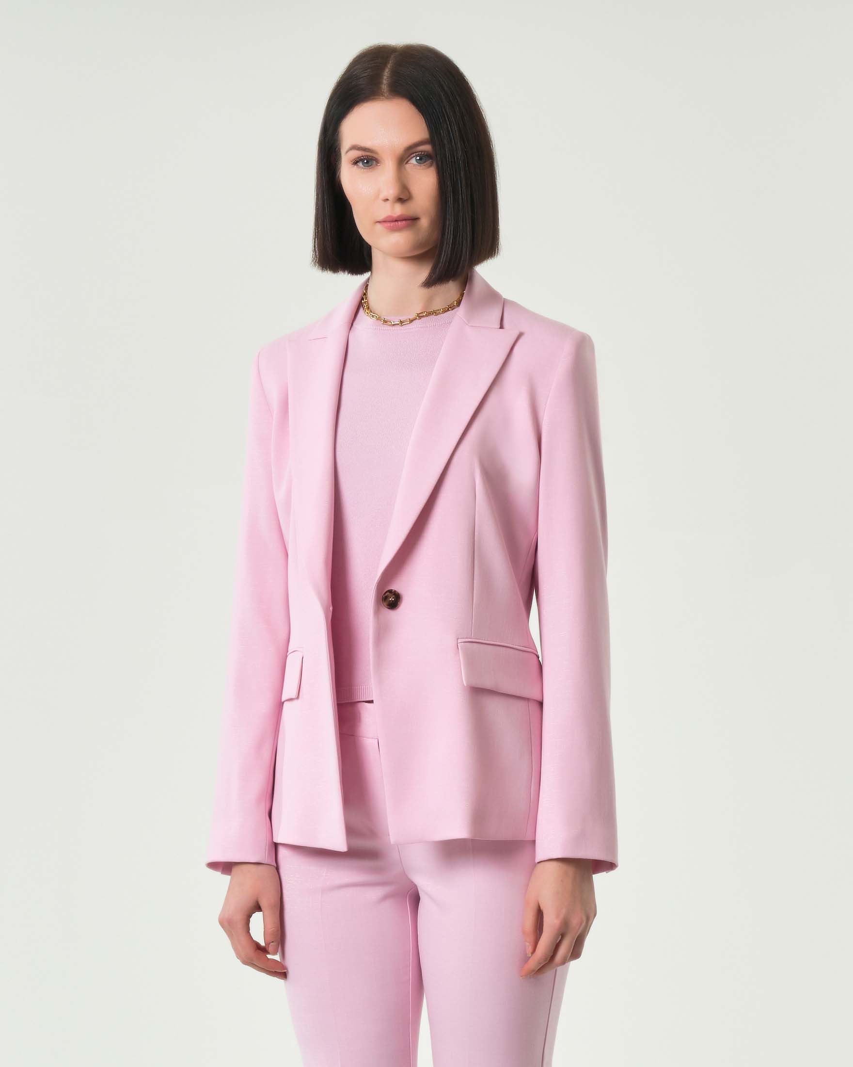 Giacca sfiancata monopetto rosa in viscosa stretch