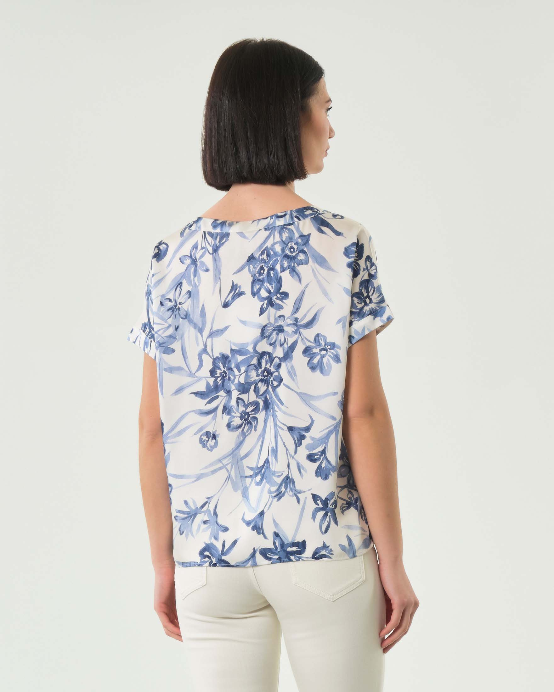 Camicetta Da Donna Con Scollo A V E Maniche A Sbuffo – Stampa Floreale, Plissettata, Leggera – Per Estate E Primavera