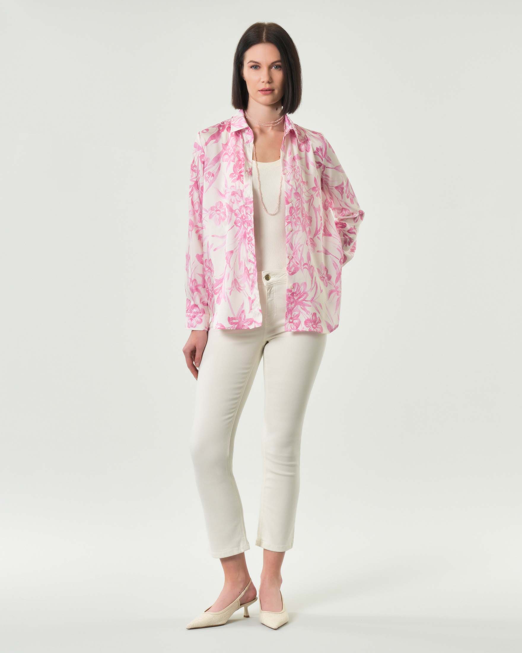 Pantaloni cinque tasche slim flare bianchi in bull di cotone strech