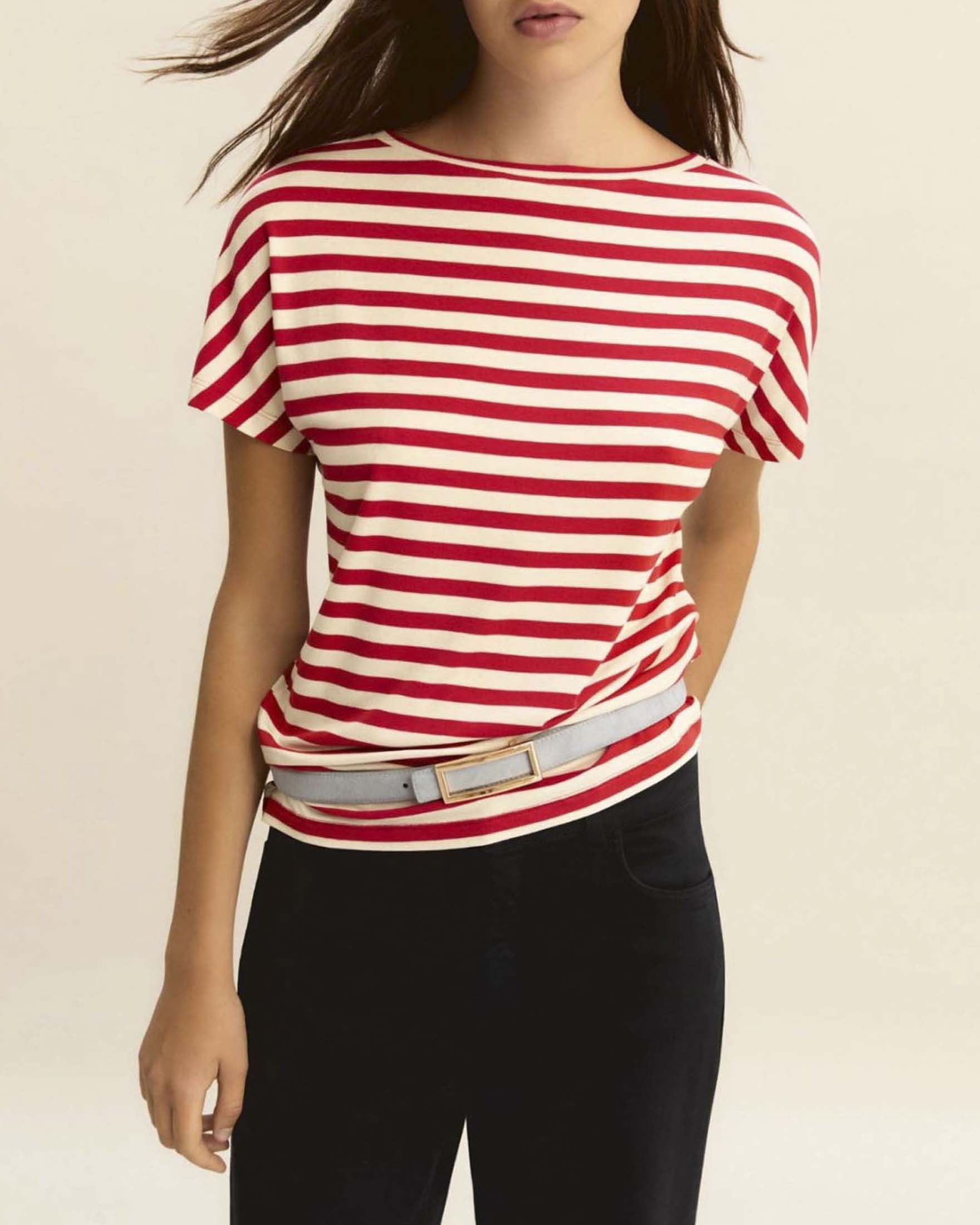 T-shirt a righe rosse e bianche in jersey stretch