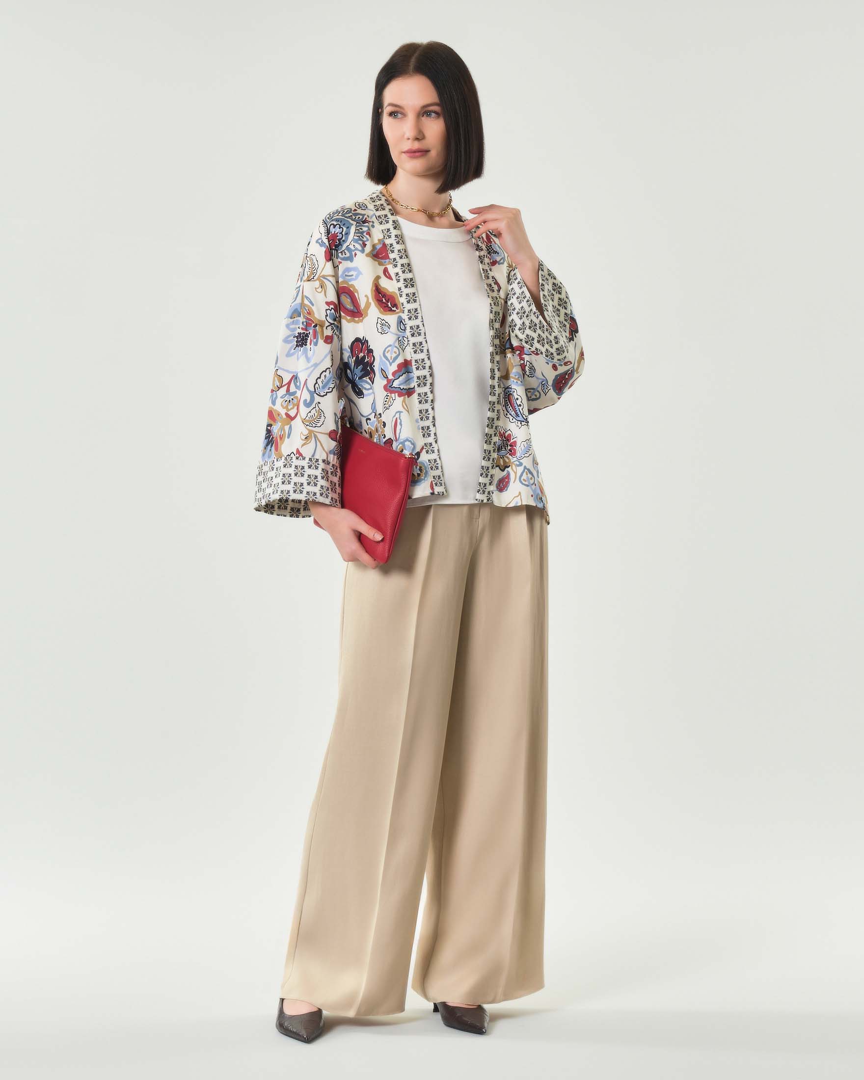 Pantaloni a palazzo beige in misto viscosa con pince