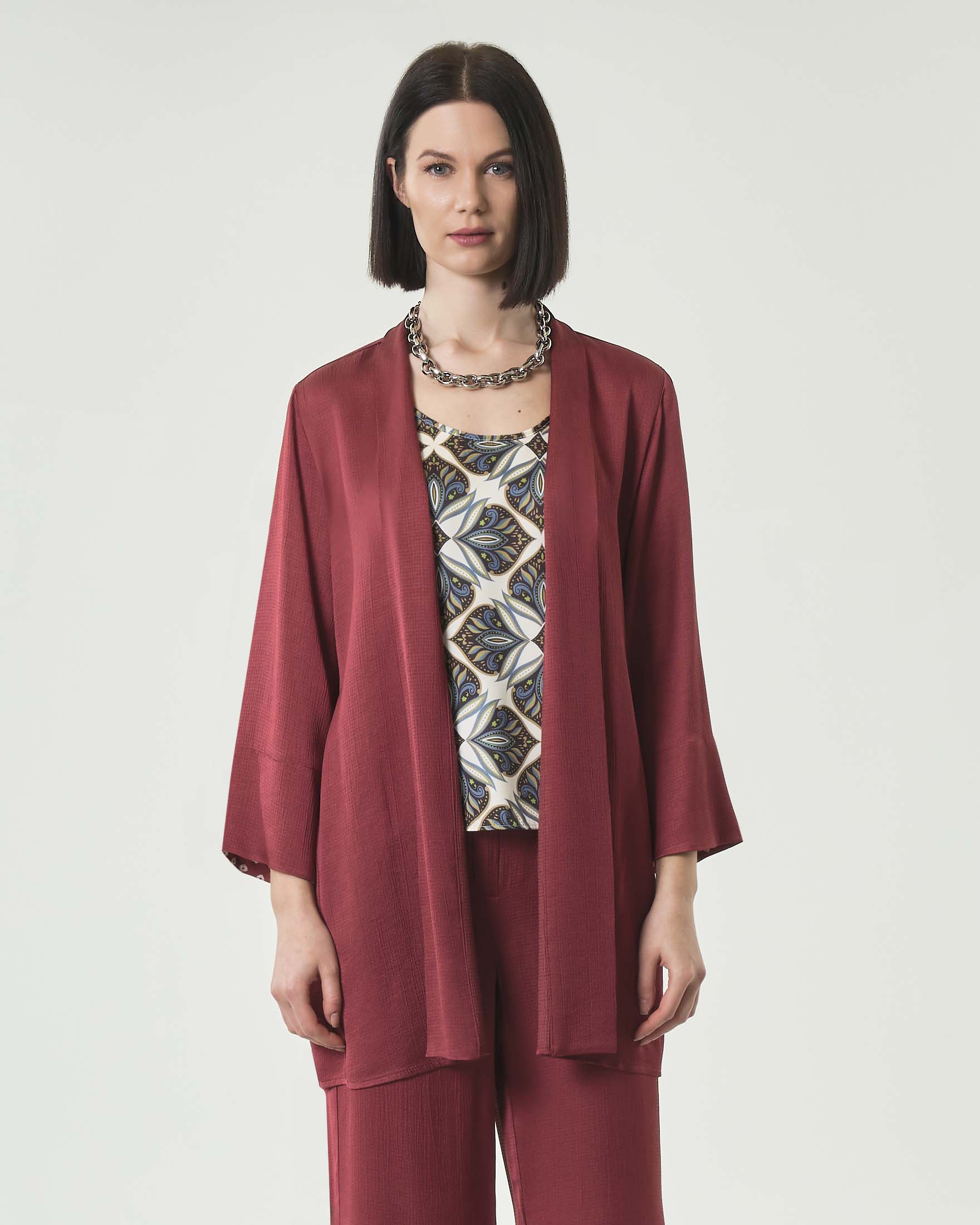 Giacca a kimono color ruggine in misto viscosa con cintura