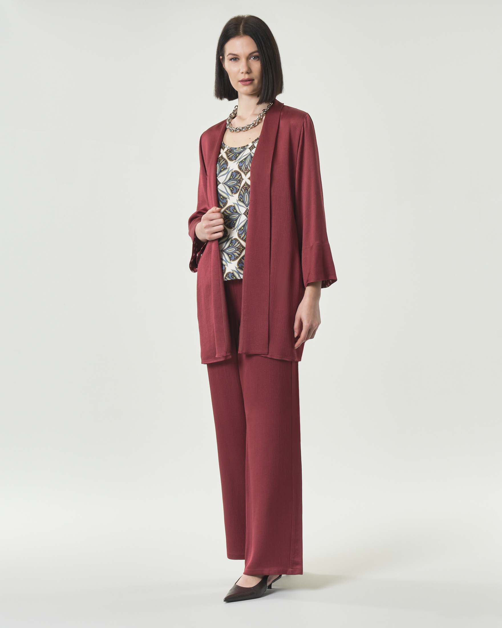 Pantalone morbido color ruggine in crêpon di misto viscosa con arricciatura sul retro