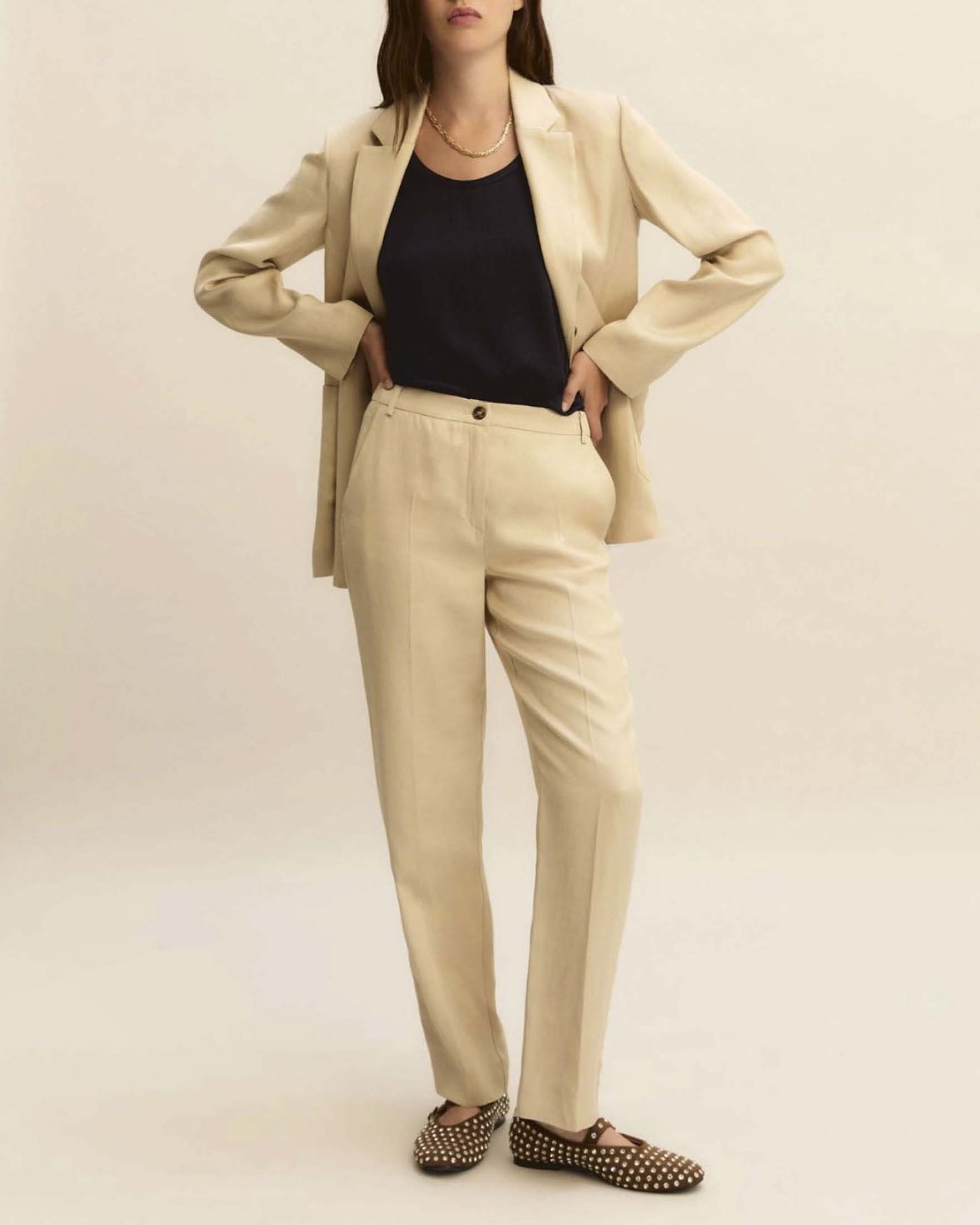 Top smanicato blu in misto viscosa