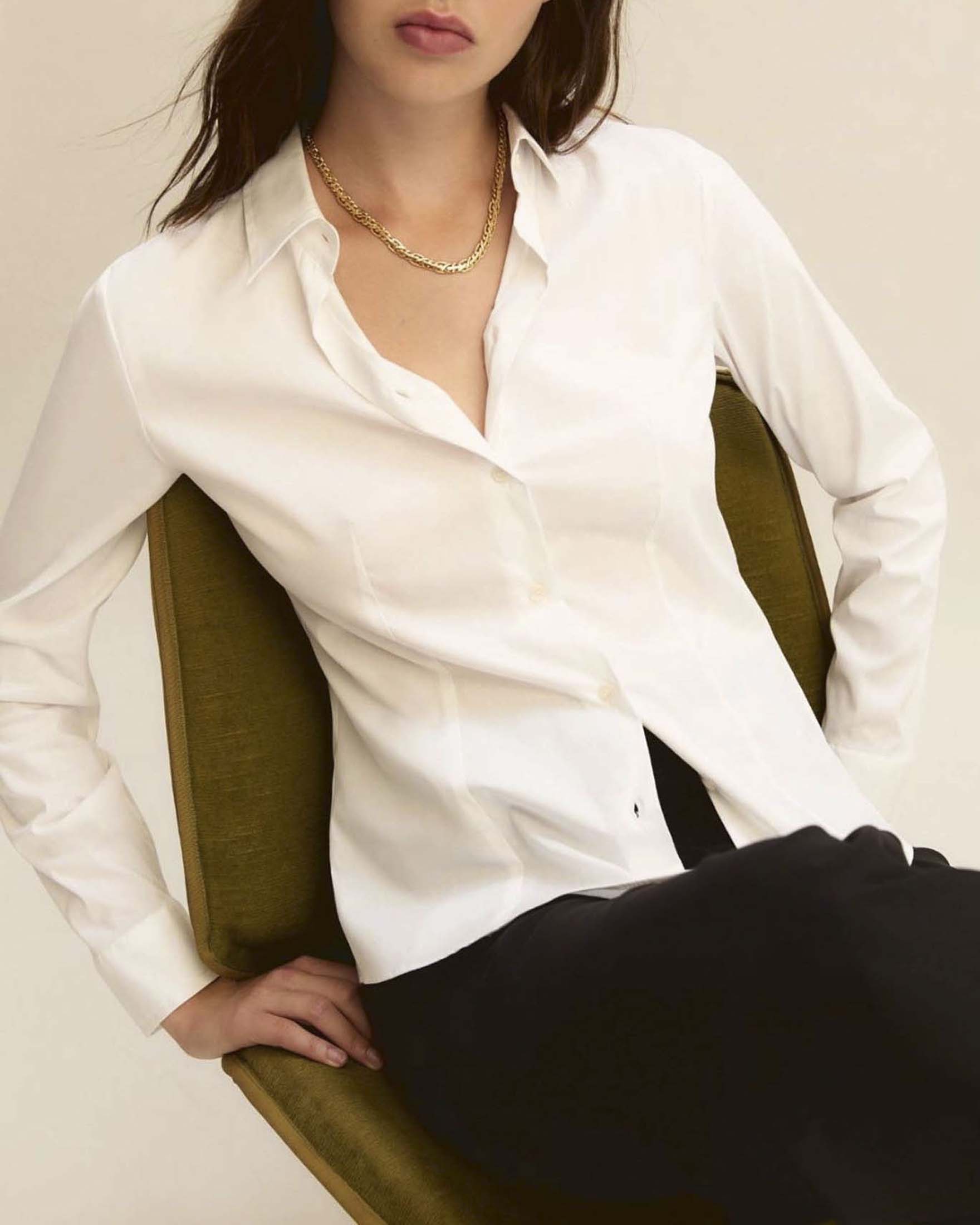 Camicia maniche lunghe bianca in popeline di cotone stretch