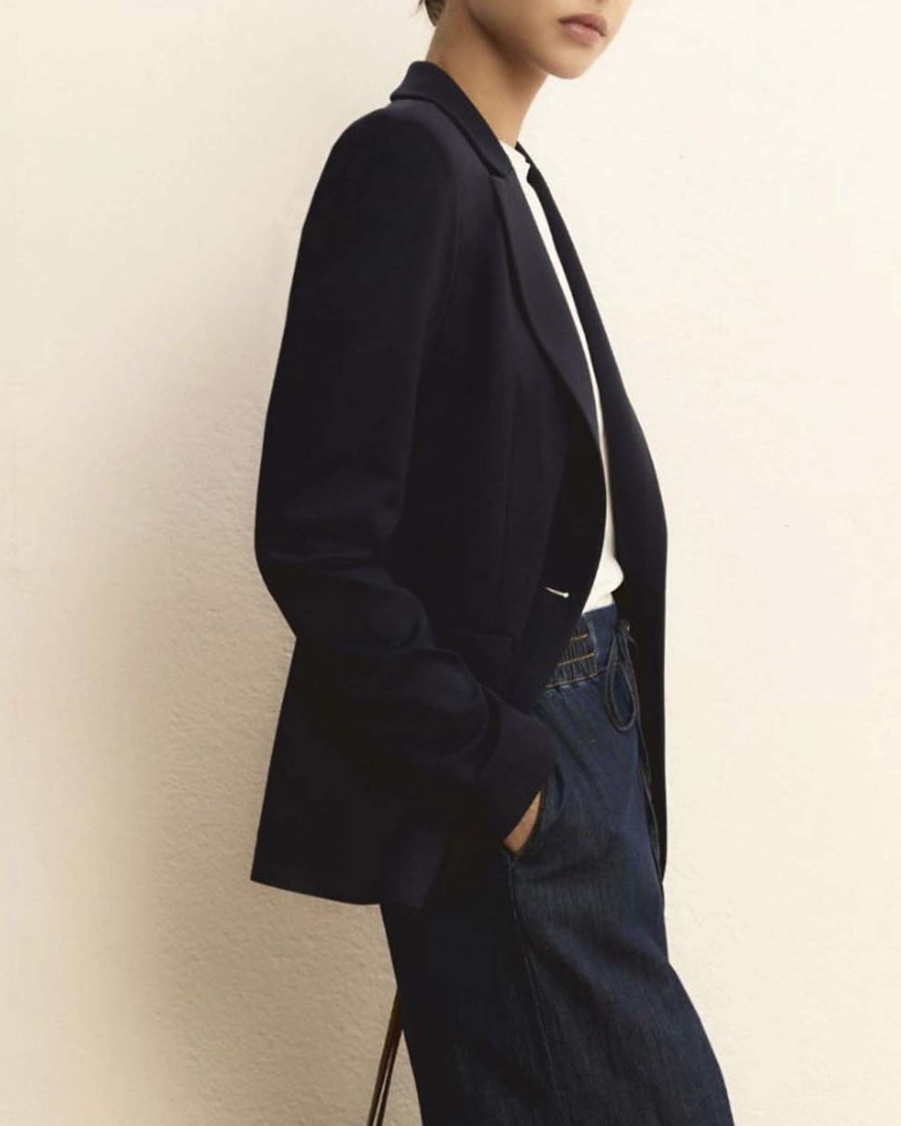 Blazer monopetto blu in jersey stretch