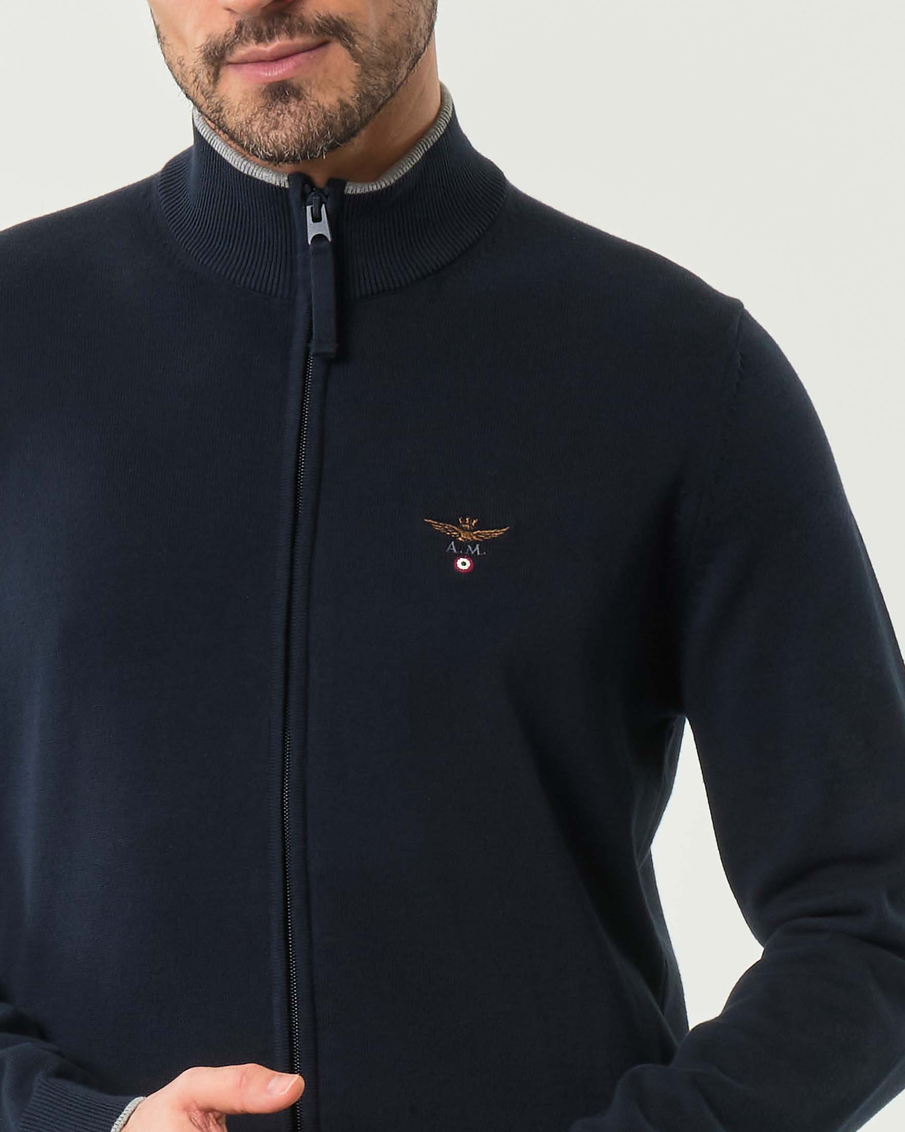 Maglia Aeronautica Militare blu in puro cotone con bordino e apertura zip image