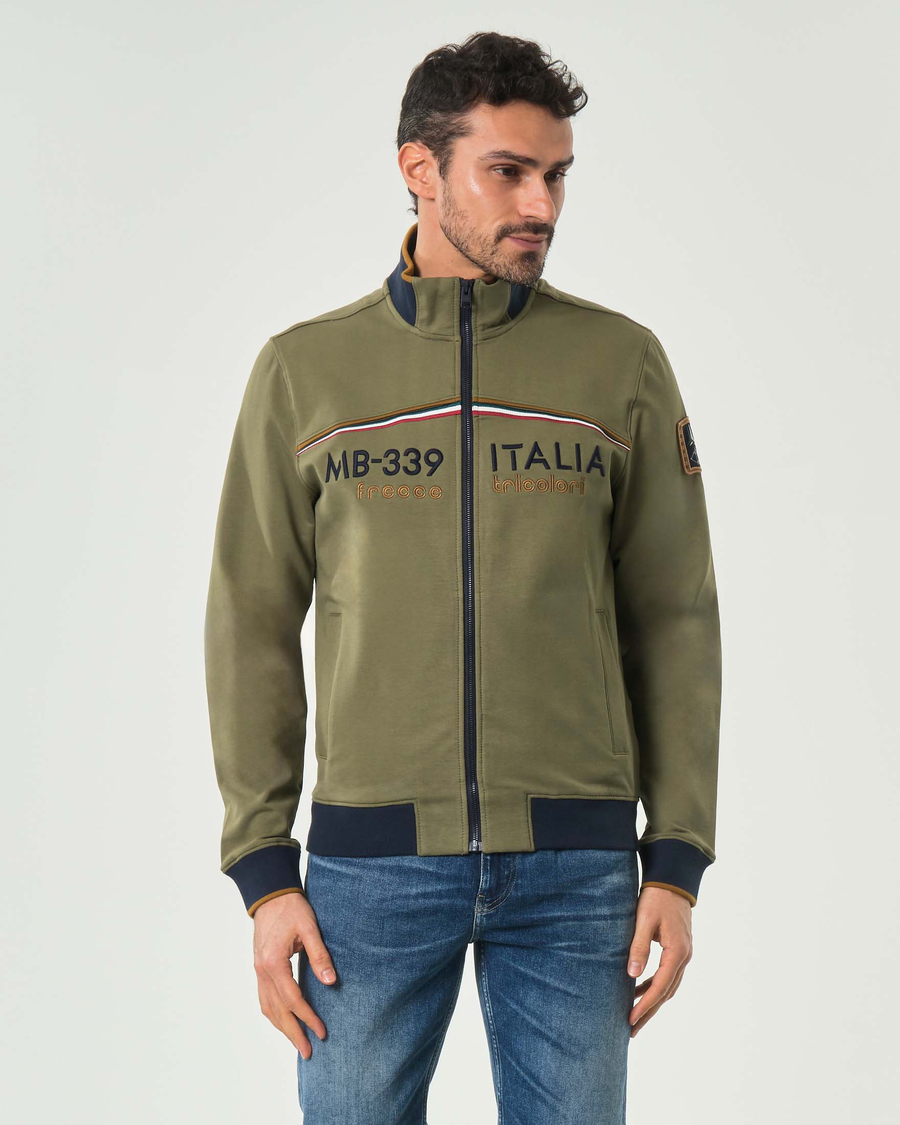 Felpa Aeronautica Militare verde militare in cotone stretch con chiusura zip