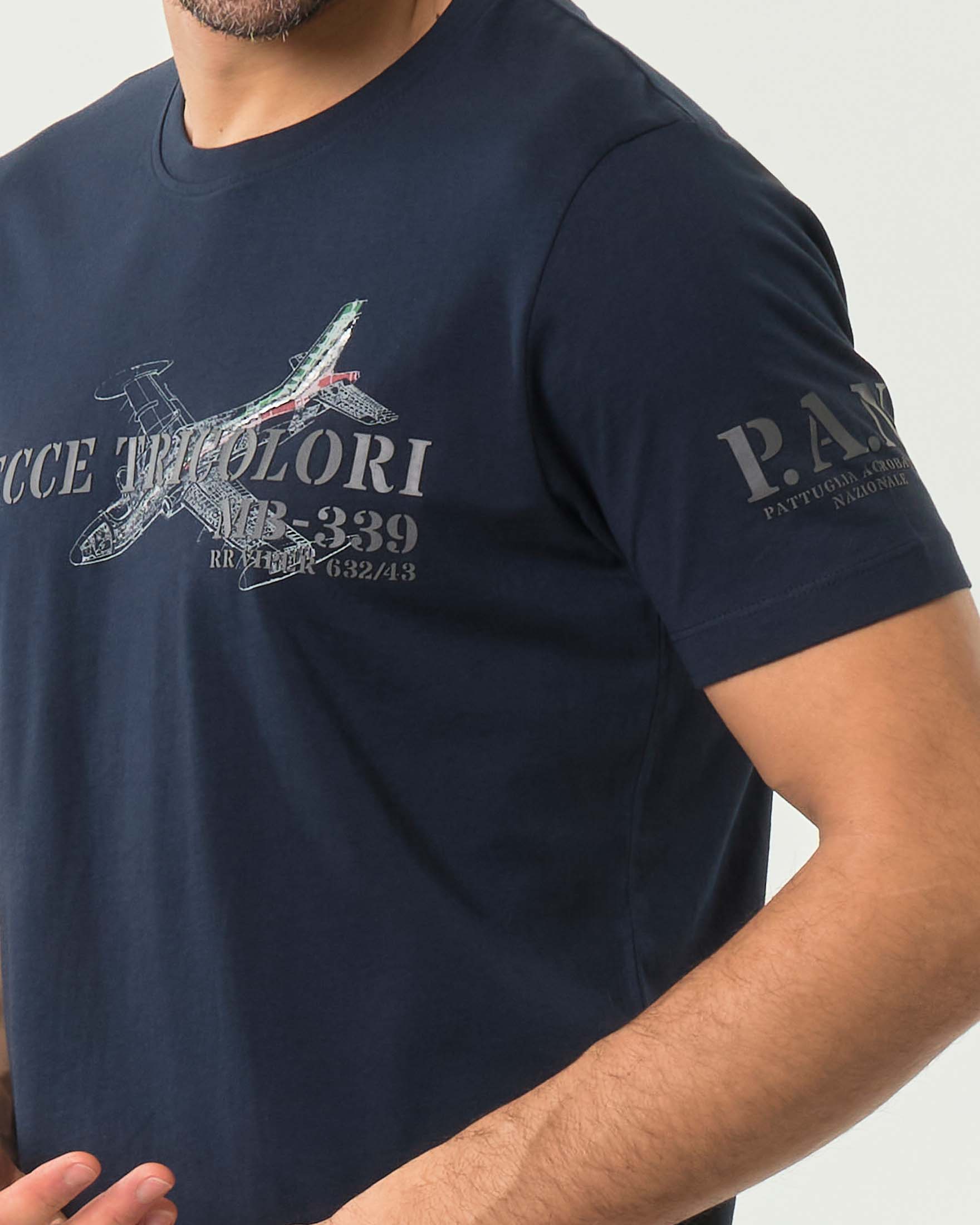 T-shirt Aeronautica Militare blu mezza manica in puro cotone con stampa MB-339 image