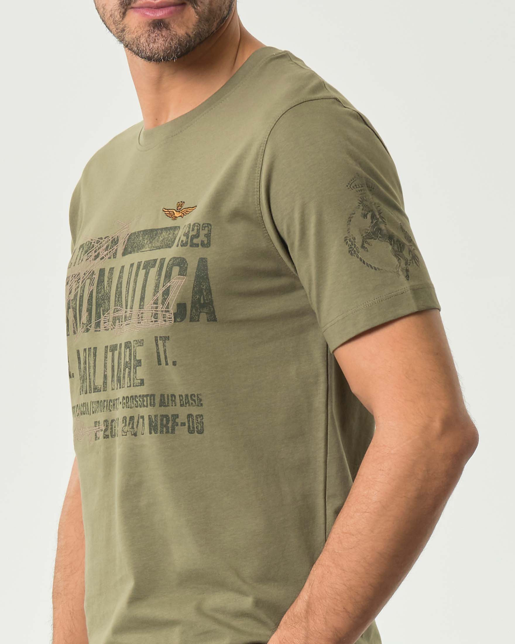 T-shirt Aeronautica verde militare mezza manica in puro cotone con stampa 4° Stormo image