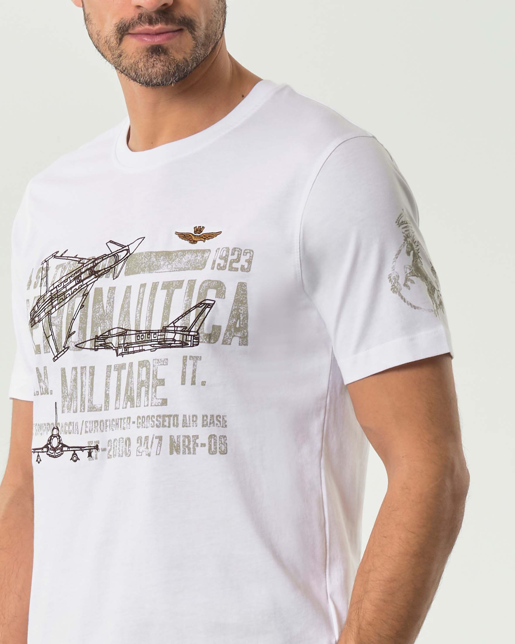T-shirt Aeronautica Militare bianca mezza manica in puro cotone con stampa 4° Stormo image