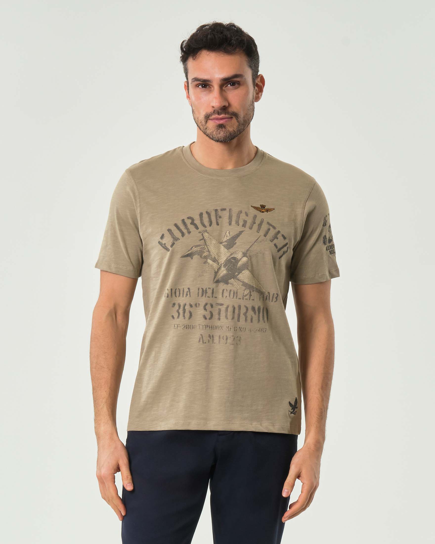 T-shirt fango mezza manica in puro cotone fiammato con ricamo Eurofighter Typhoon 36° Stormo