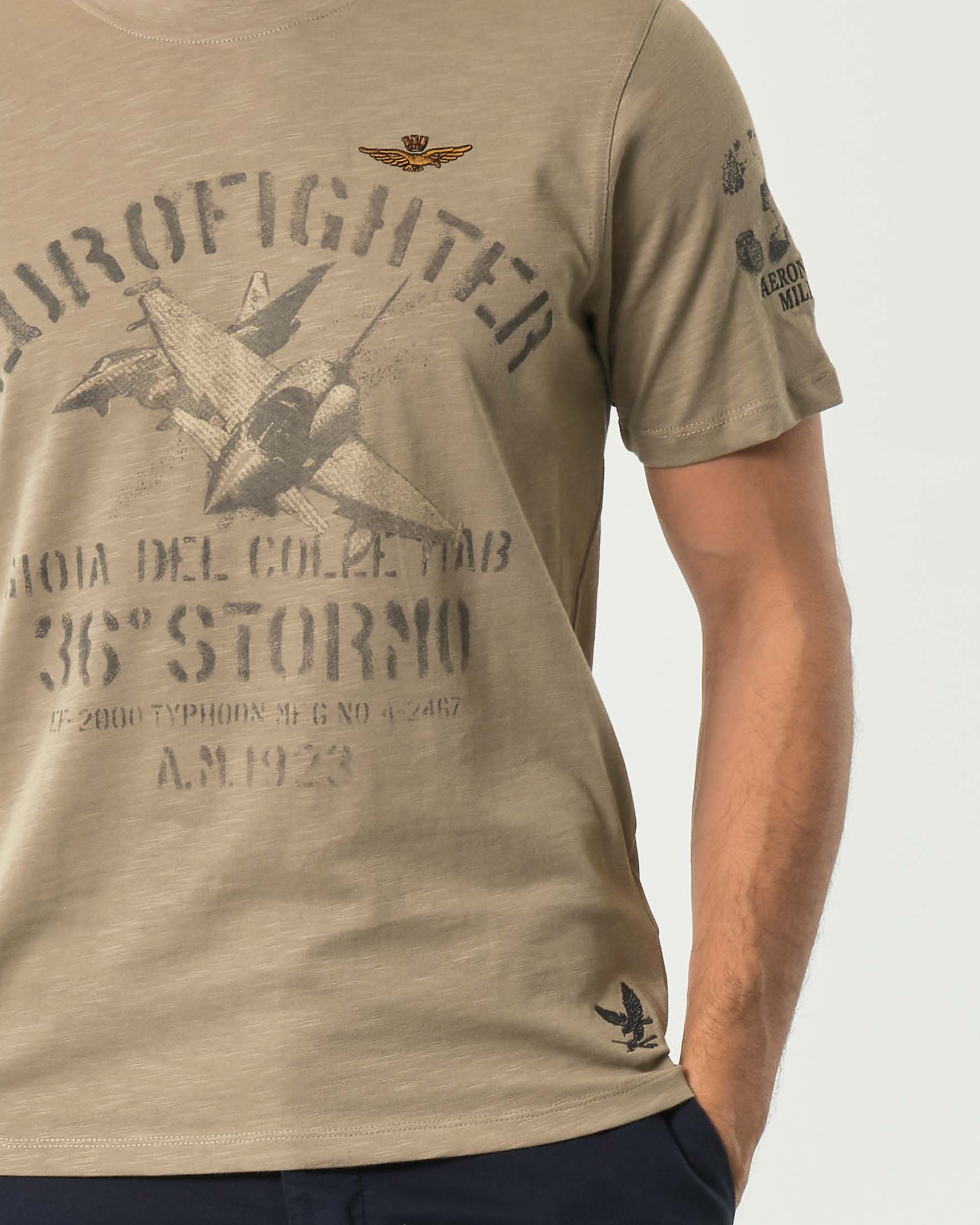 T-shirt fango mezza manica in puro cotone fiammato con ricamo Eurofighter Typhoon 36° Stormo image