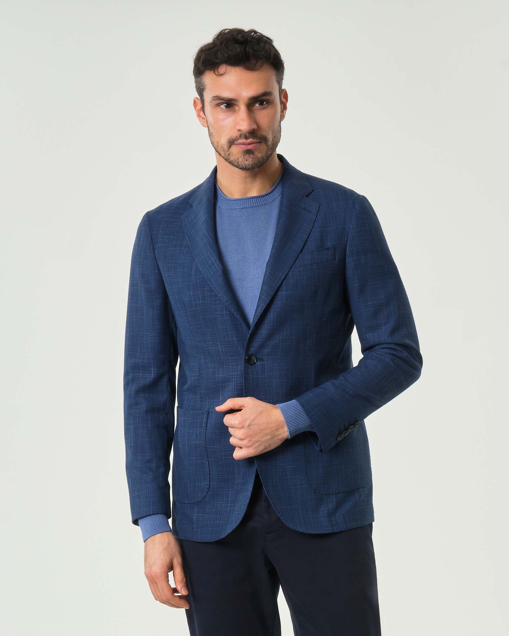 Blazer blu indaco in misto viscosa stretch effetto fiammato