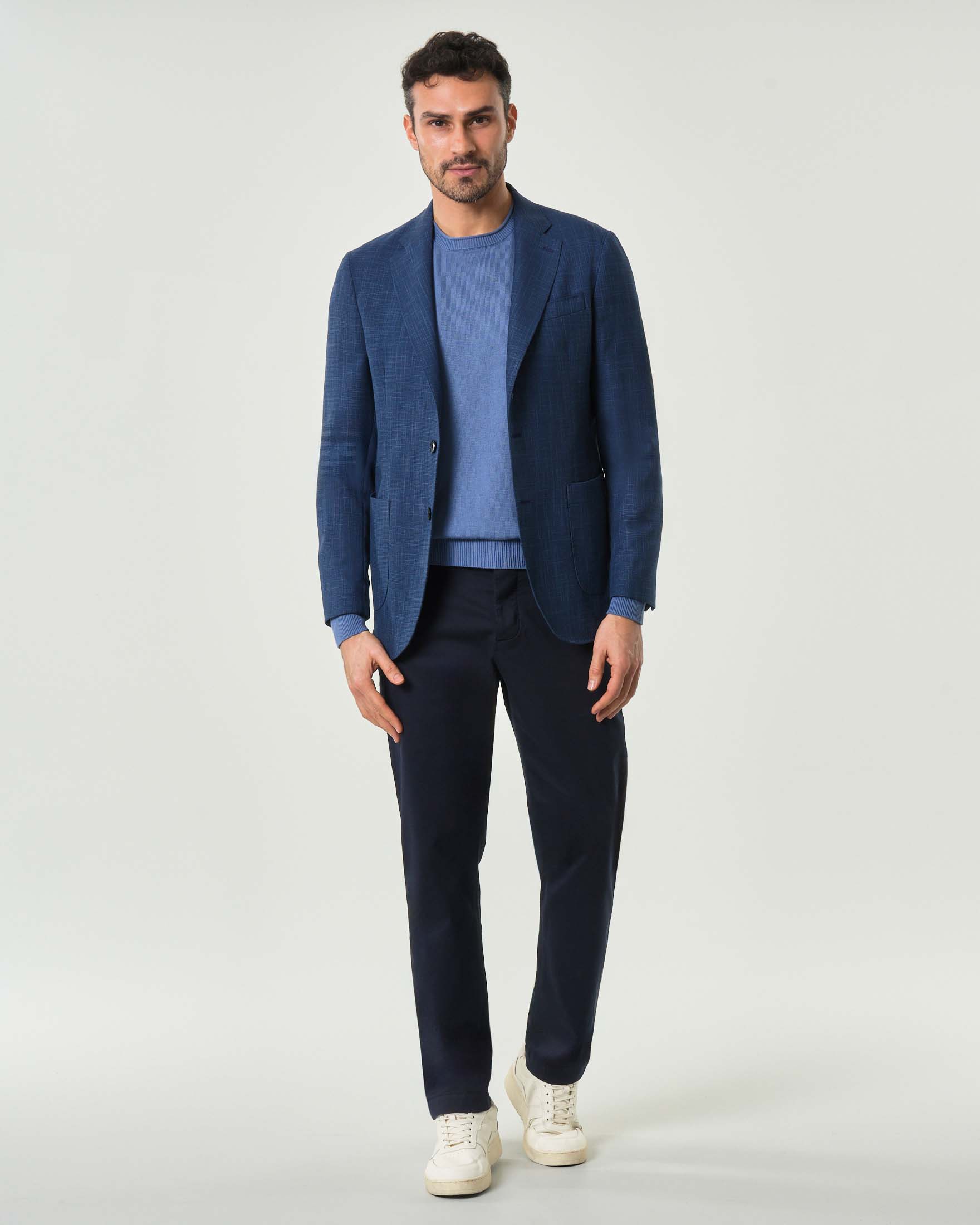Blazer Ashki.i blu indaco in misto viscosa stretch effetto fiammato image