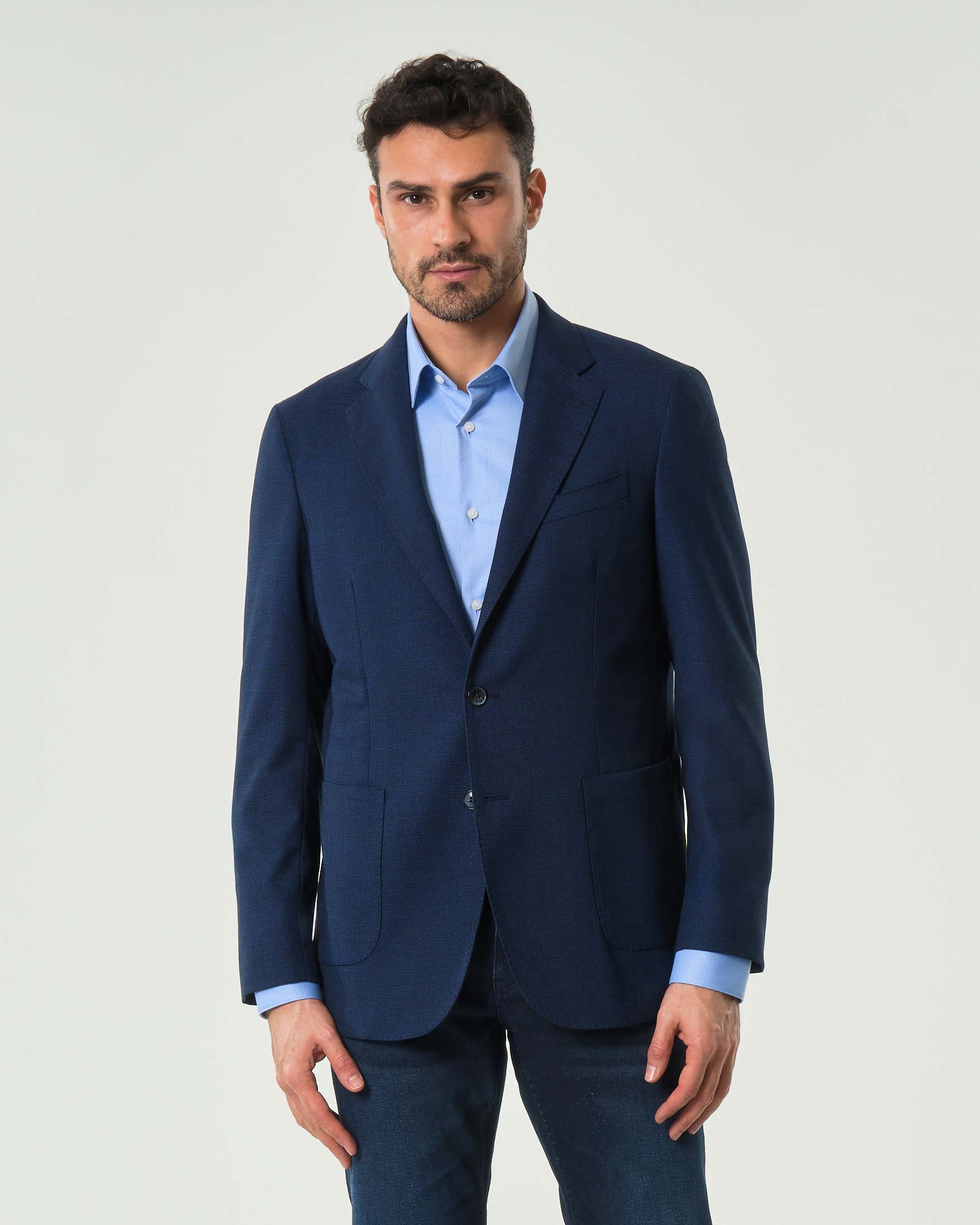 Blazer Ashki.i blu in misto viscosa stretch micro armatura