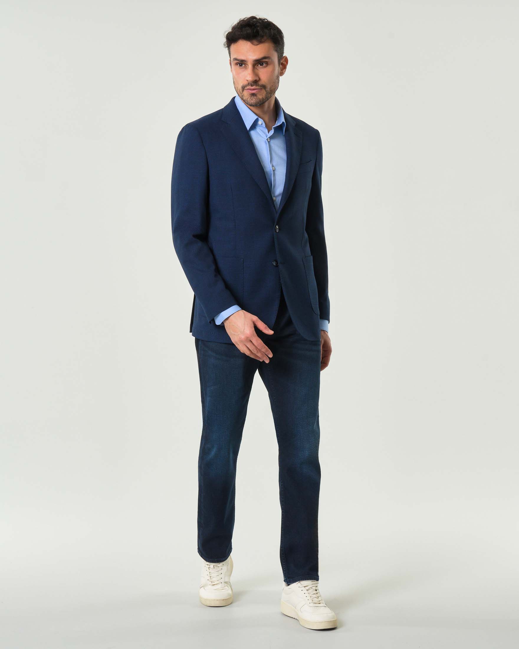 Blazer Ashki.i blu in misto viscosa stretch micro armatura image