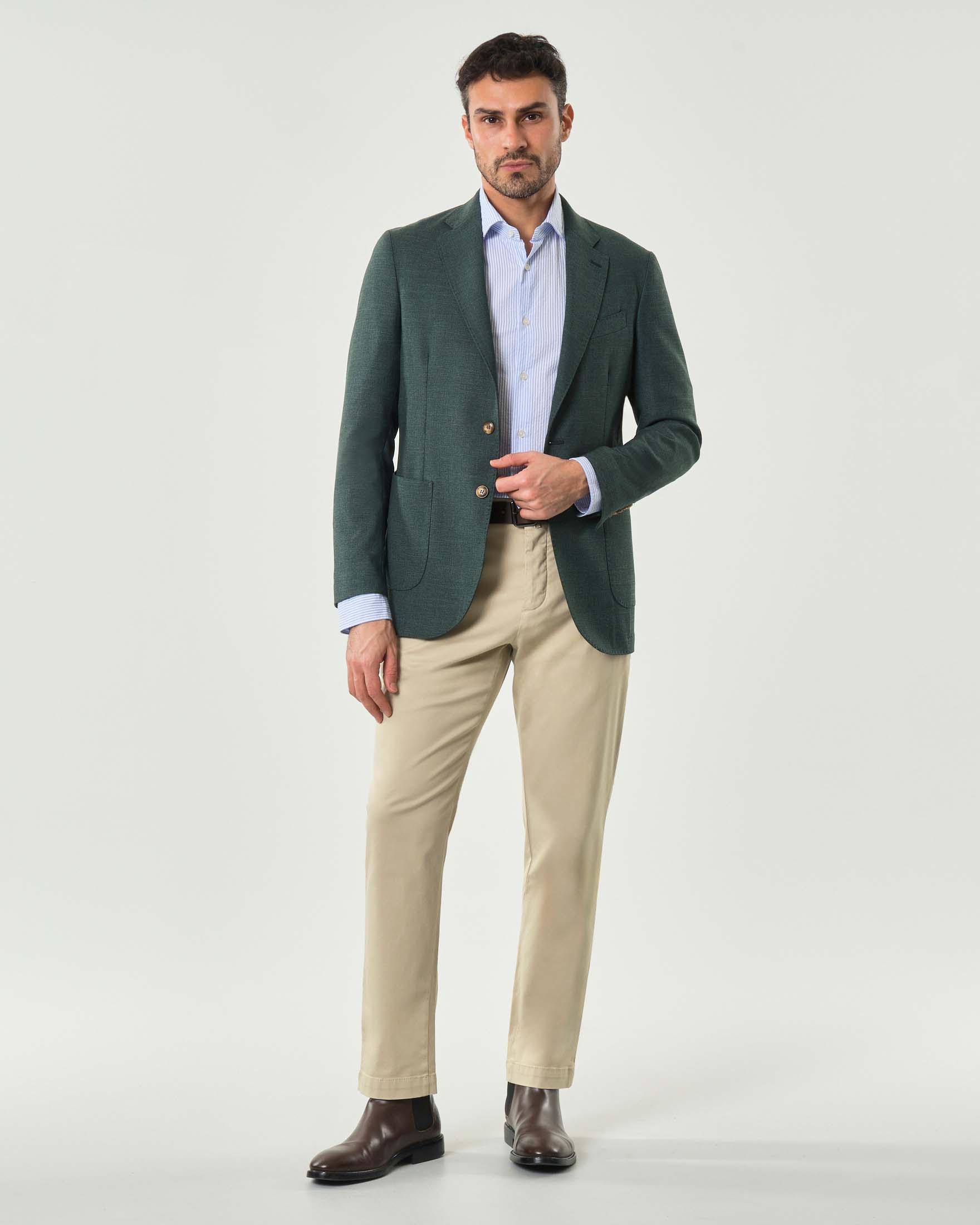 Blazer Ashki.i verde in misto viscosa stretch micro armatura