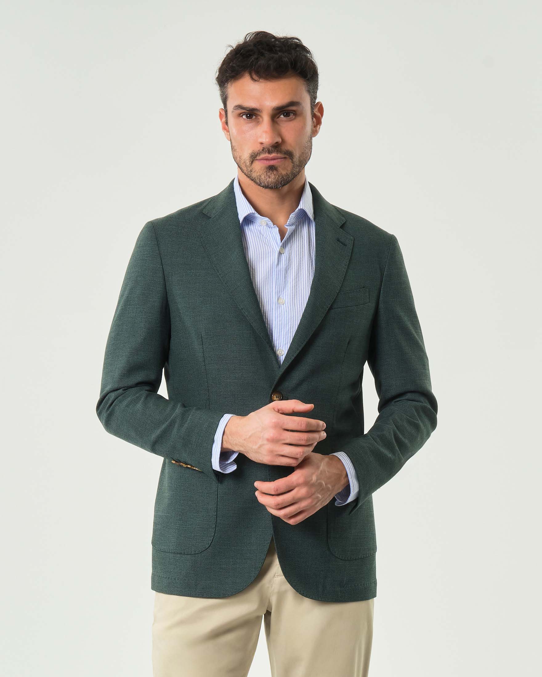 Blazer Ashki.i verde in misto viscosa stretch micro armatura image