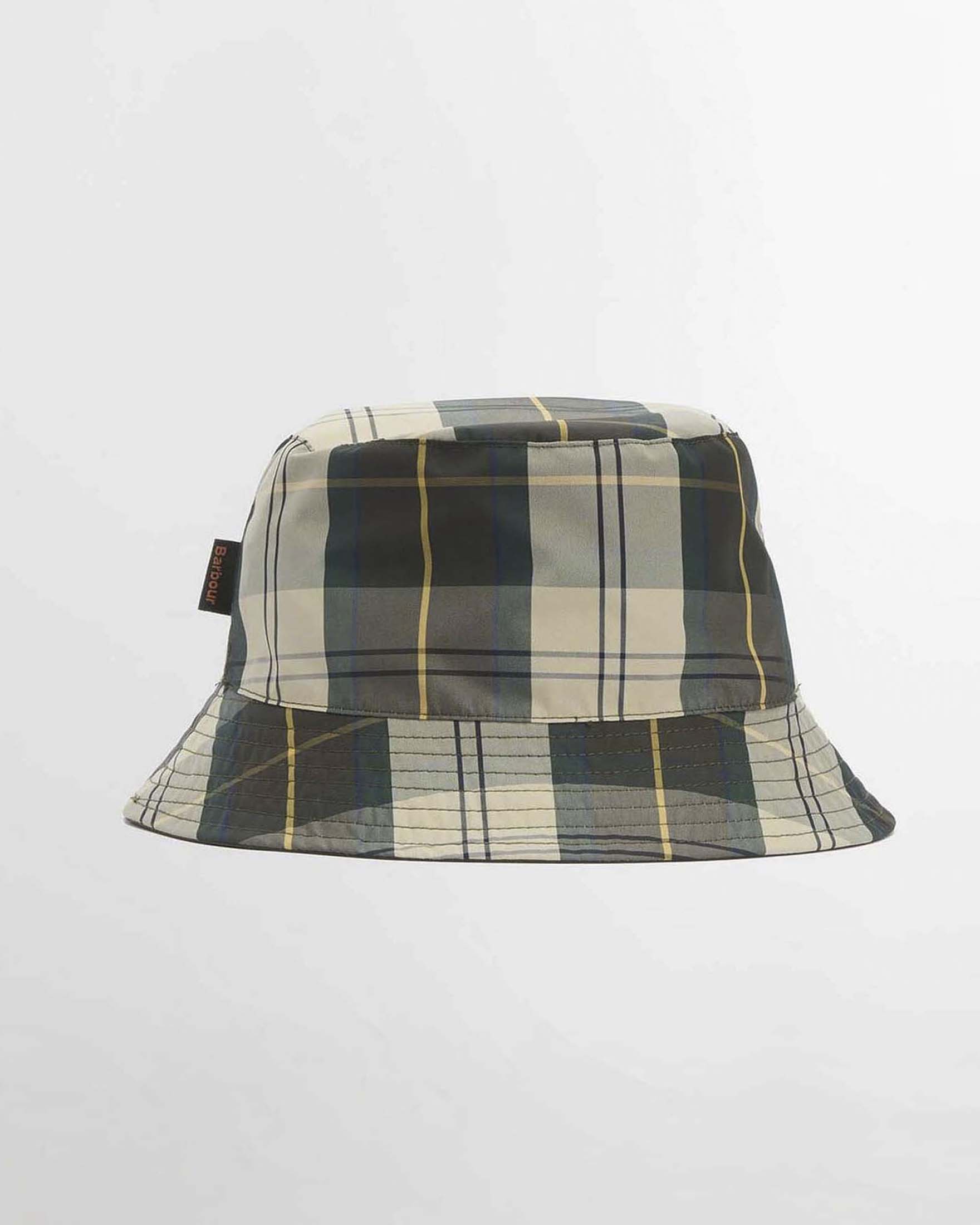 Cappello a pescatore Hutton Barbour verde militare in tessuto impermeabile reversibile in tartan check image