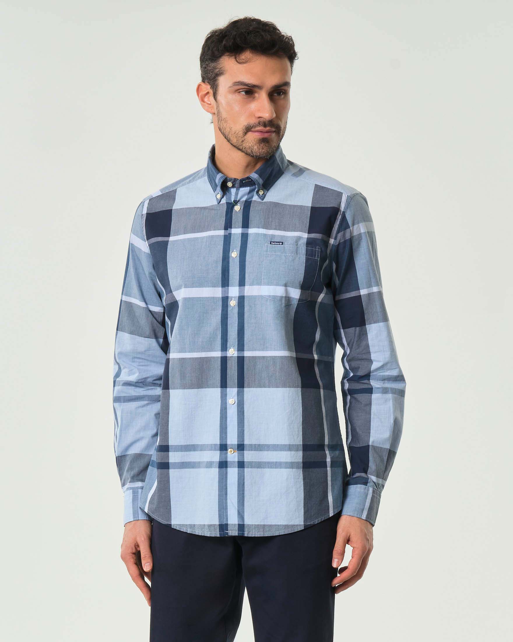 Camicia Harris tailored-fit button down in fantasia tartan check indaco e azzurra