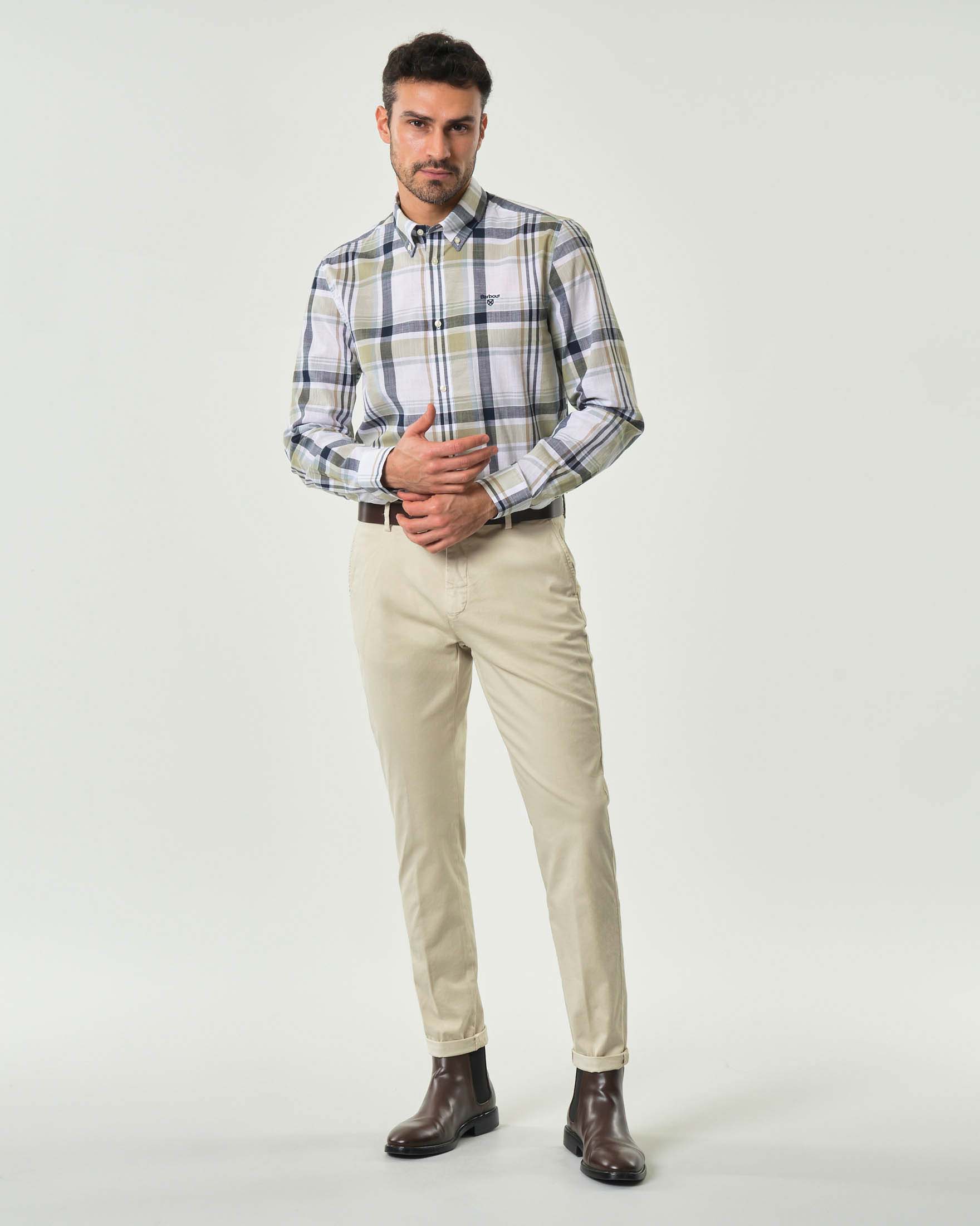 Camicia Kidd Barbour tailored-fit button down in fantasia tartan check verde oliva e bianca image