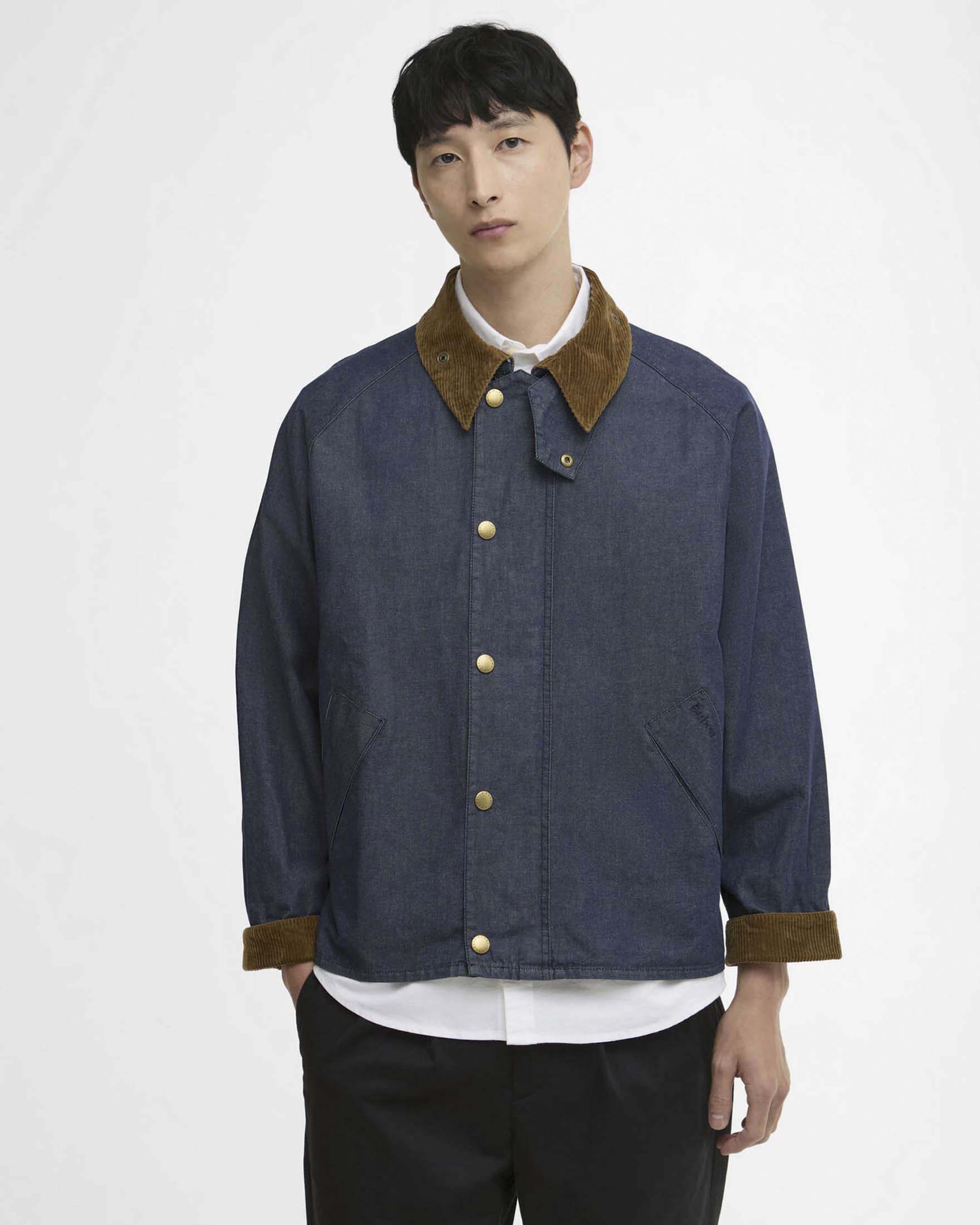 Giacca Transport in denim con colletto e polsini in velluto marrone