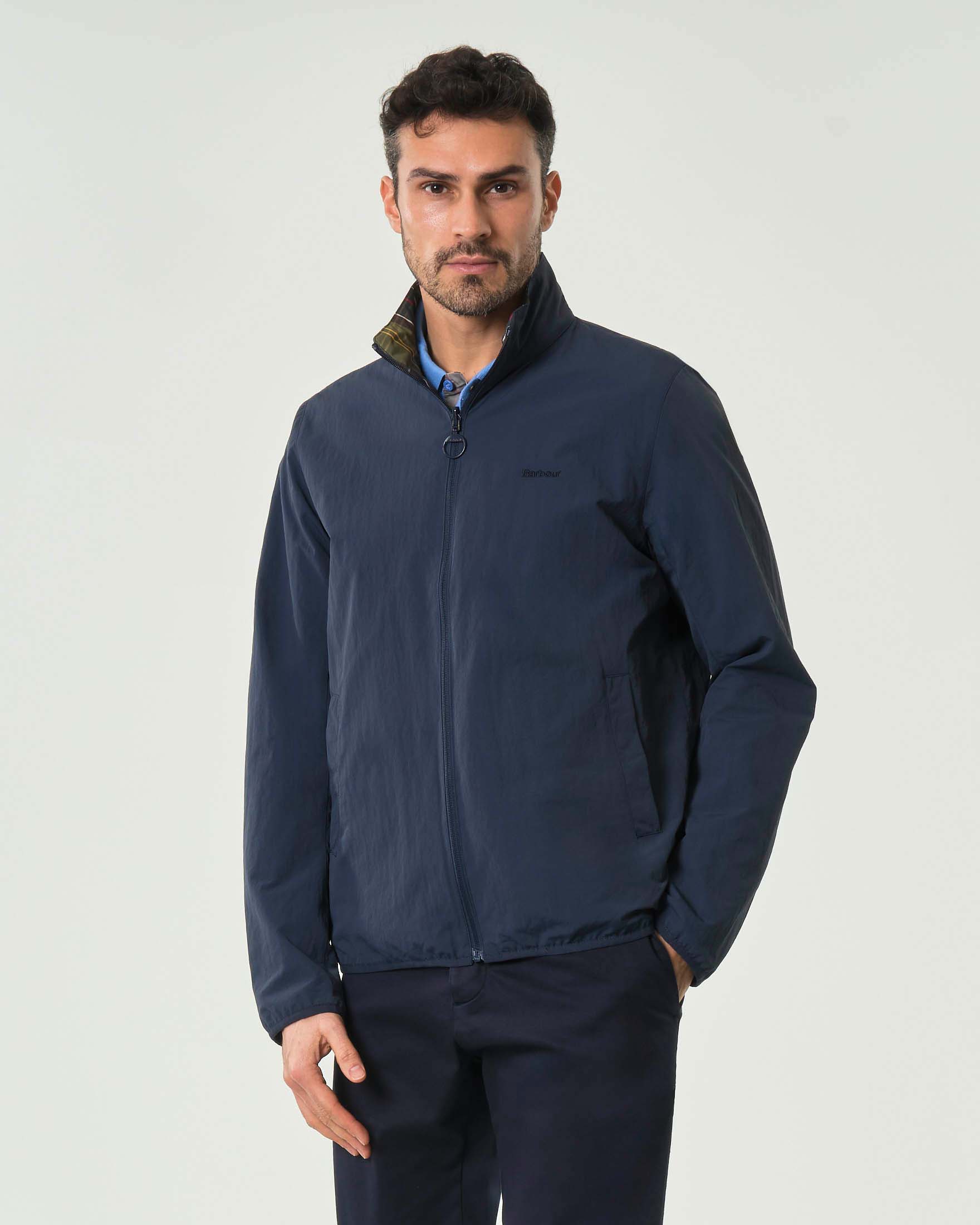 Giubbino Korbel blu in tessuto crinkle reversibile in tartan check