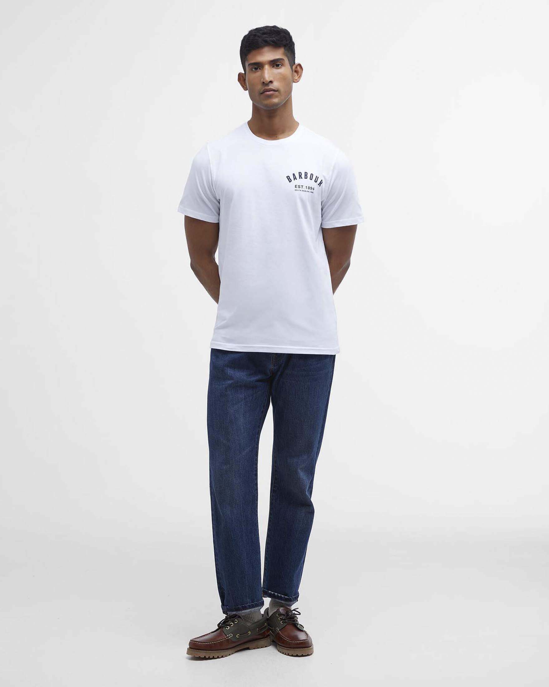 T-shirt Preppy mezza manica bianca in jersey di puro cotone con logo stampato al petto