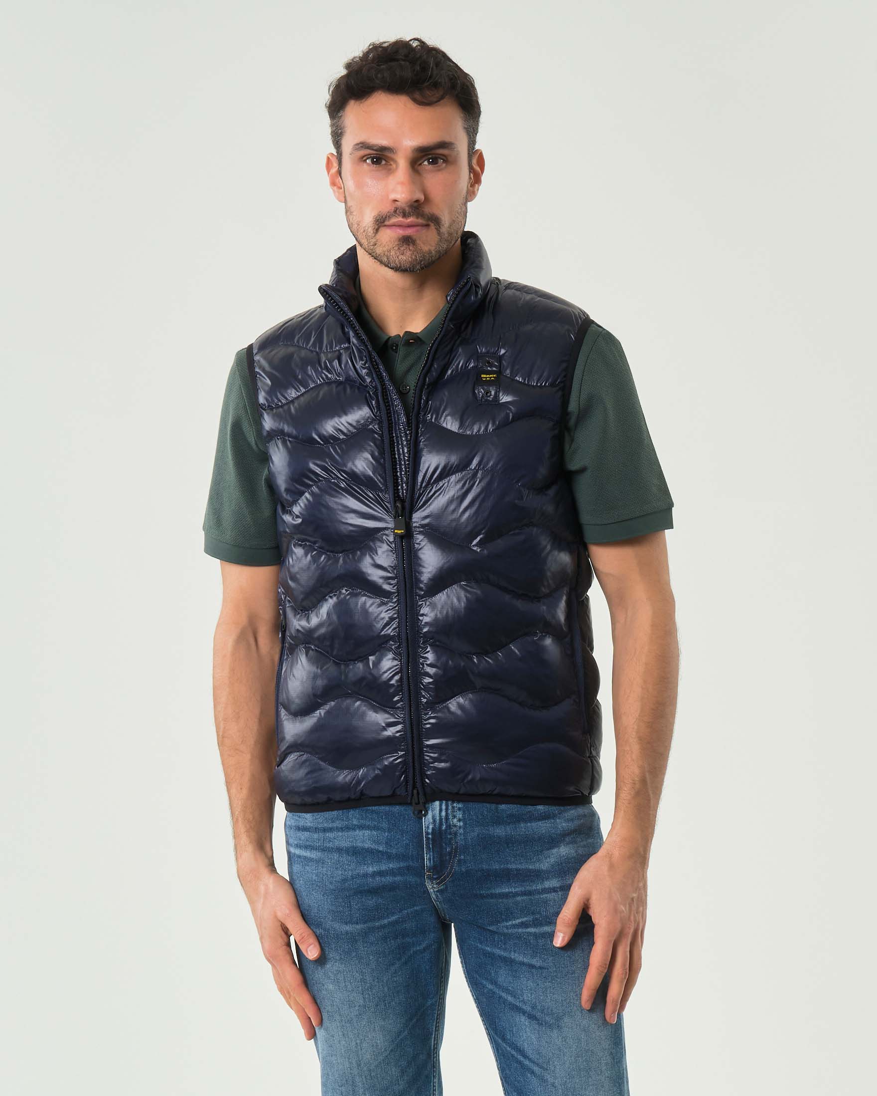 Gilet blu 100 grammi senza cappuccio con trapuntatura ad onde