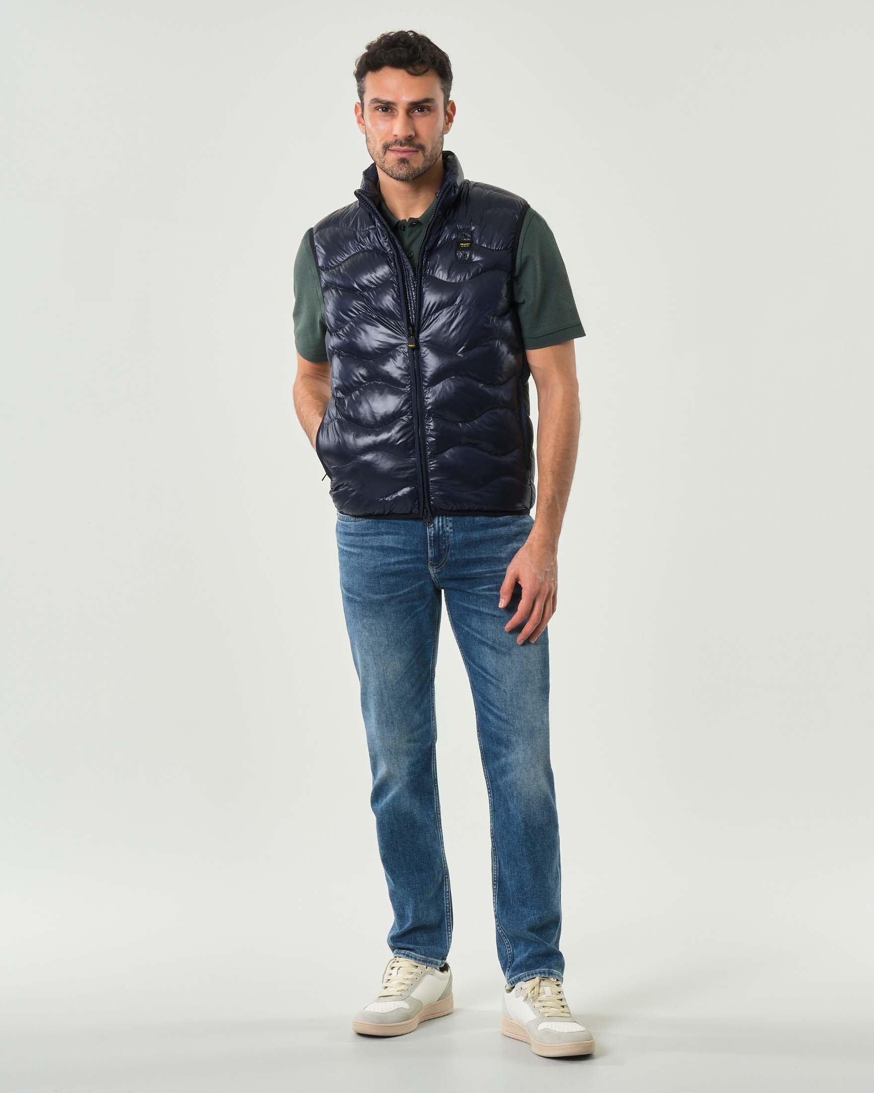 Gilet blu 100 grammi senza cappuccio con trapuntatura ad onde image