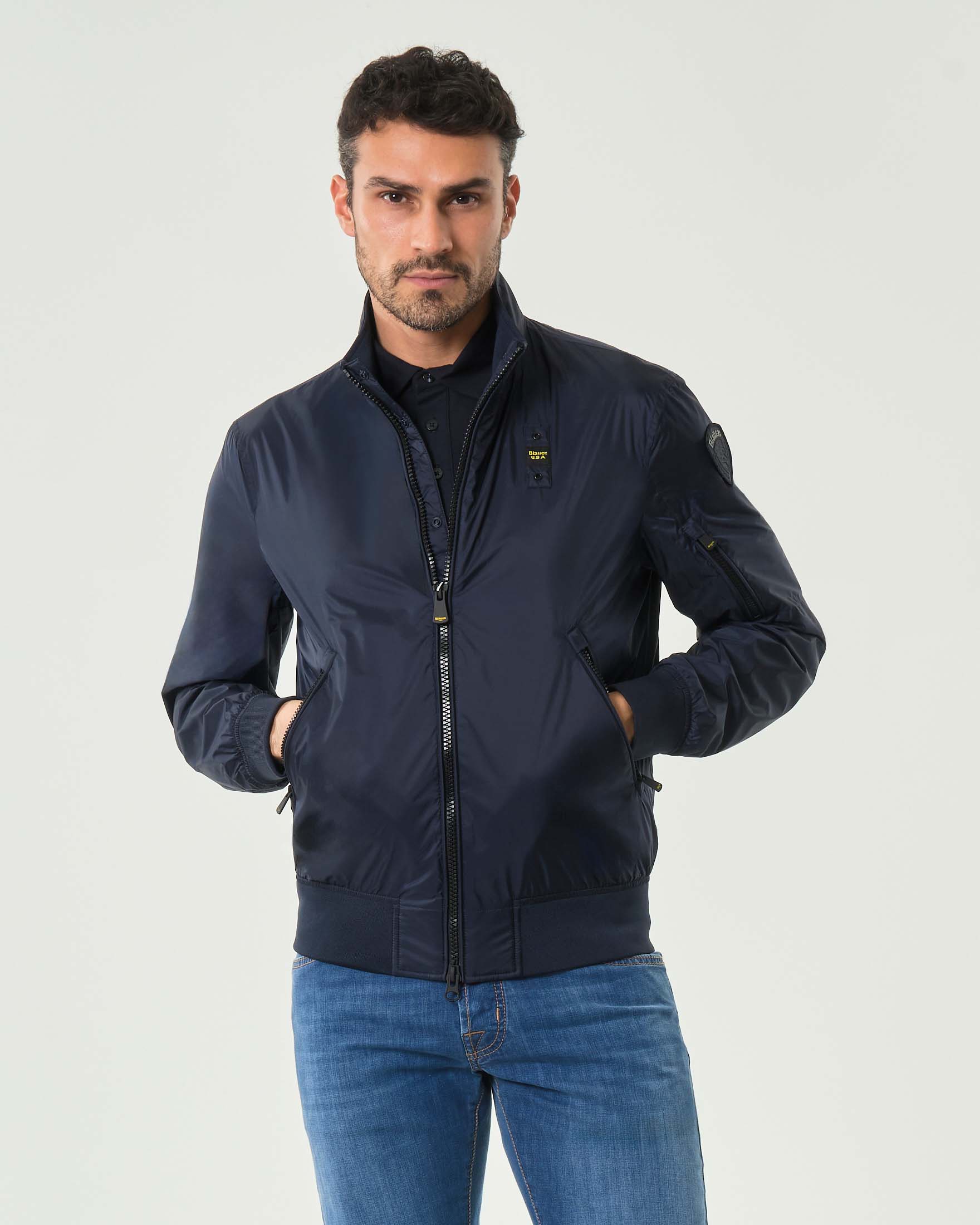 Bomber in leggero nylon micro ripstop blu