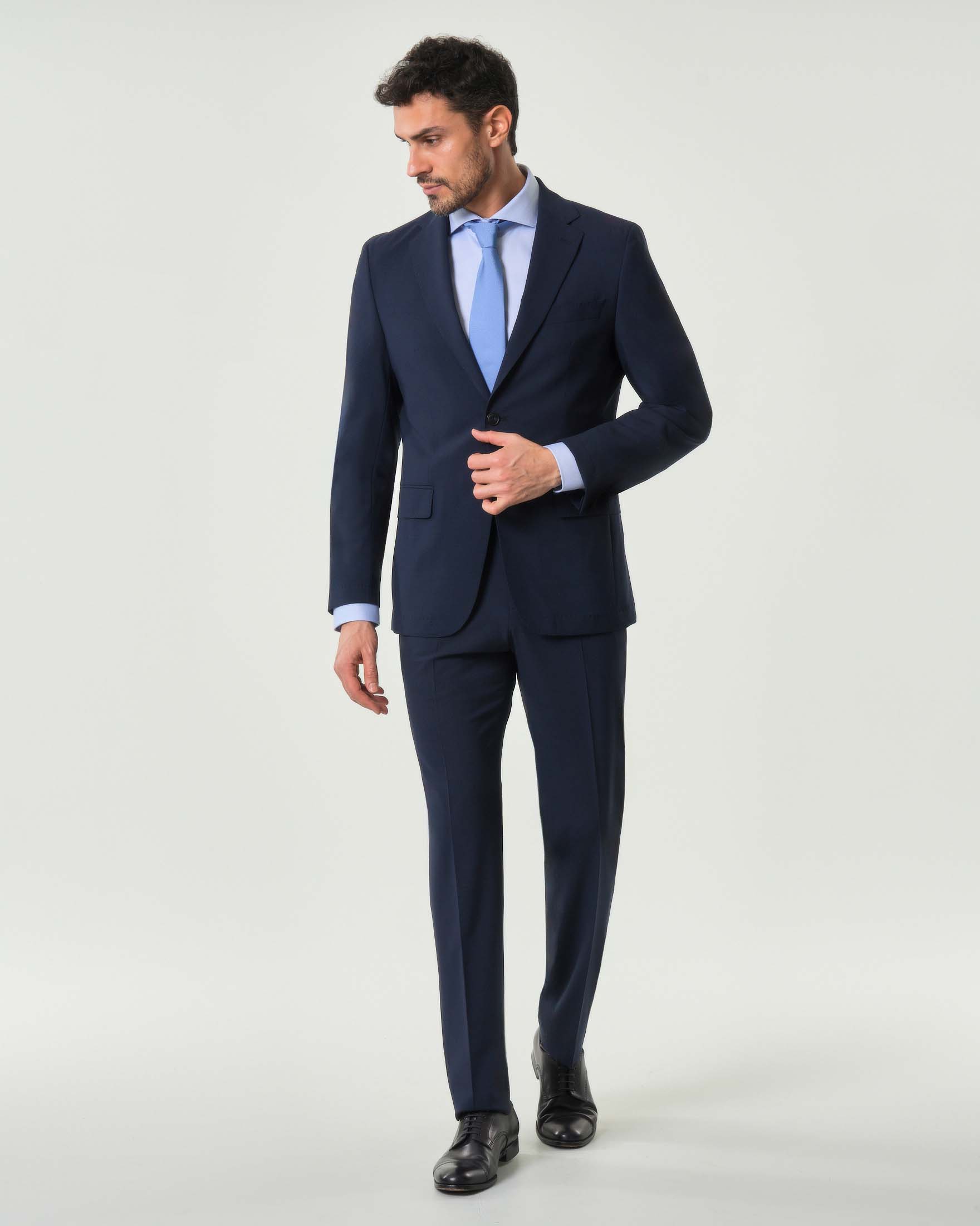 Abito blu Huge slim-fit in tessuto micro pied de poule di lana stretch