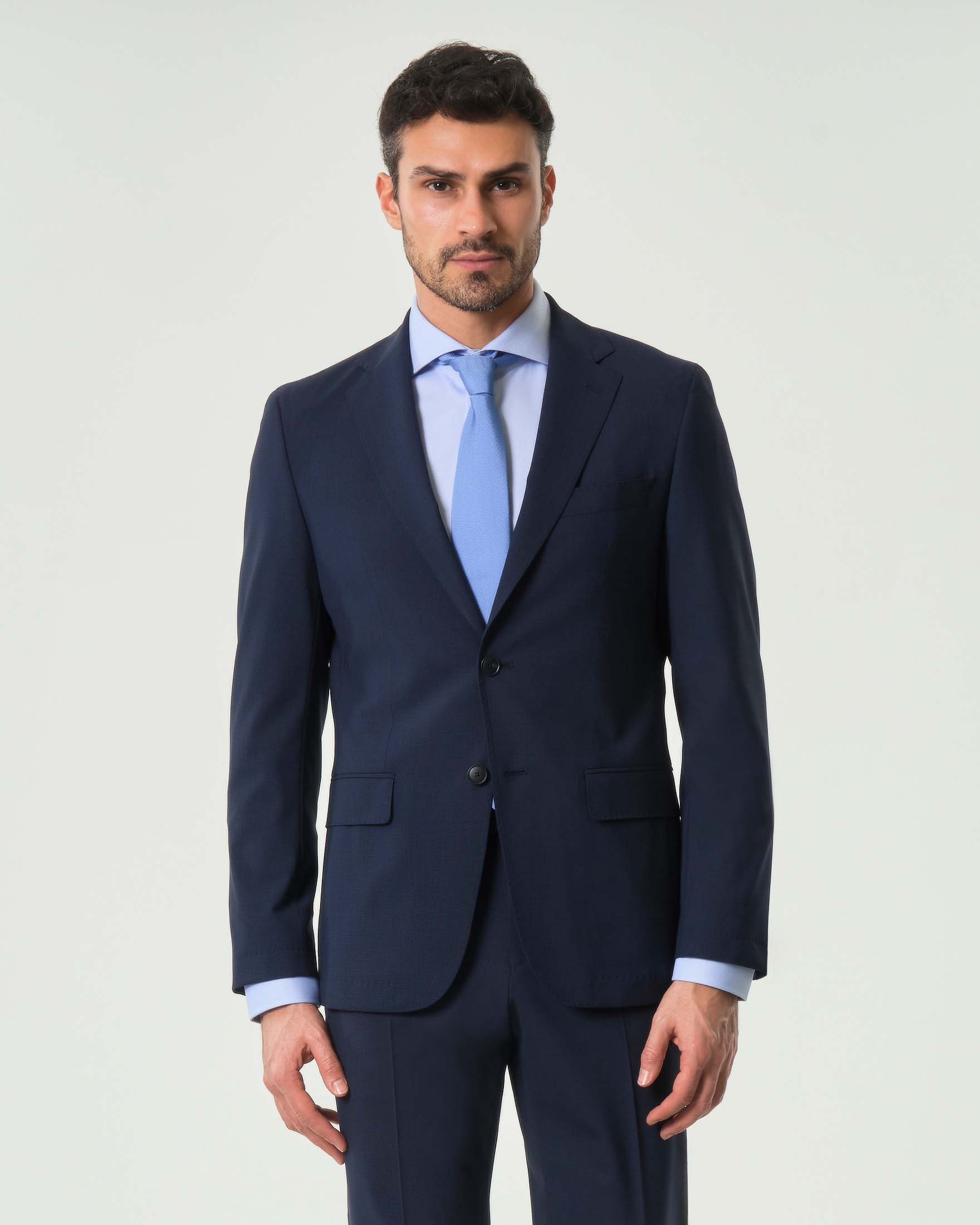 Abito Boss blu Huge slim-fit in tessuto micro pied de poule di lana stretch image