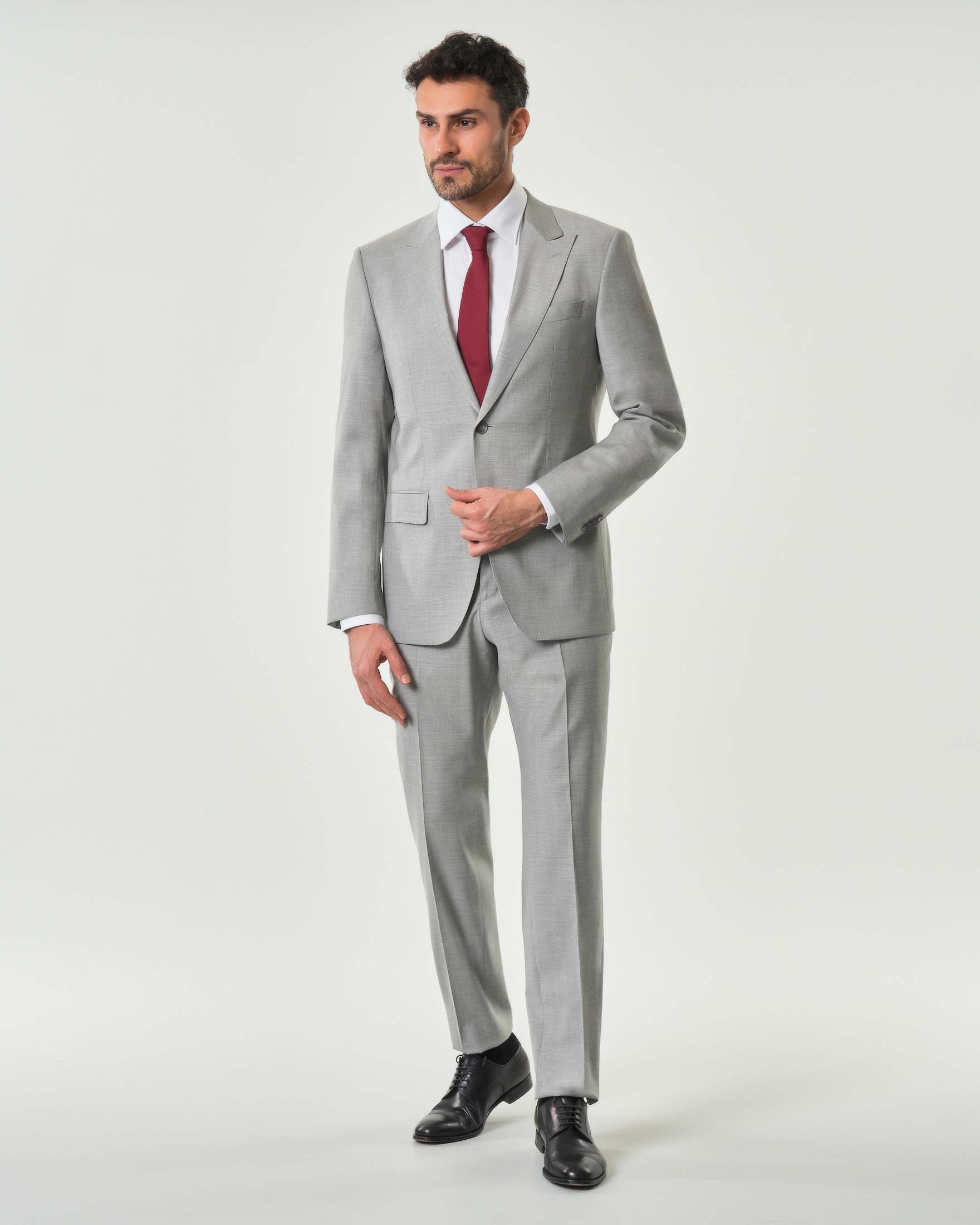 Abito Boss Huge grigio slim-fit in tela di lana stretch effetto fiammato