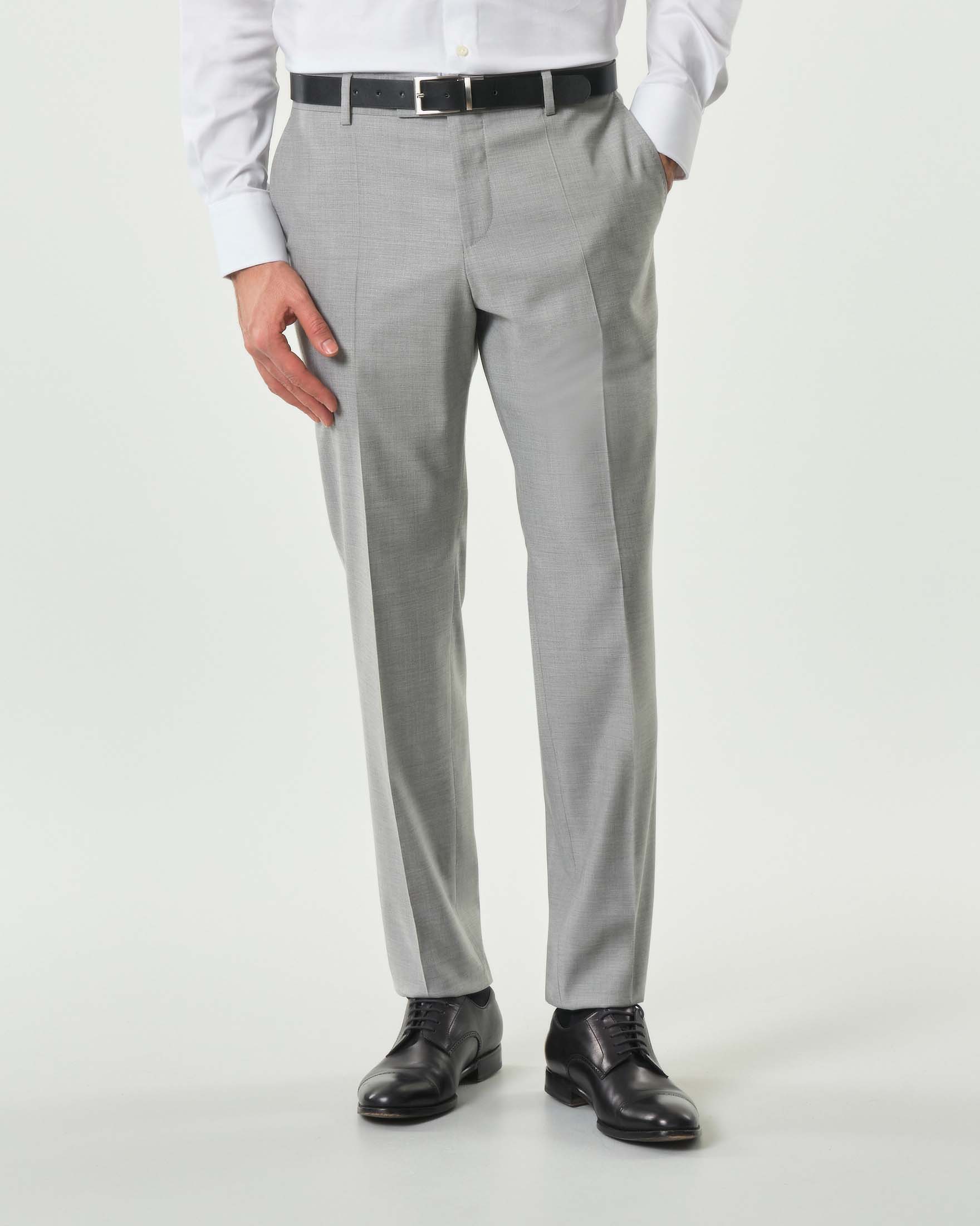 Abito Boss Huge grigio slim-fit in tela di lana stretch effetto fiammato