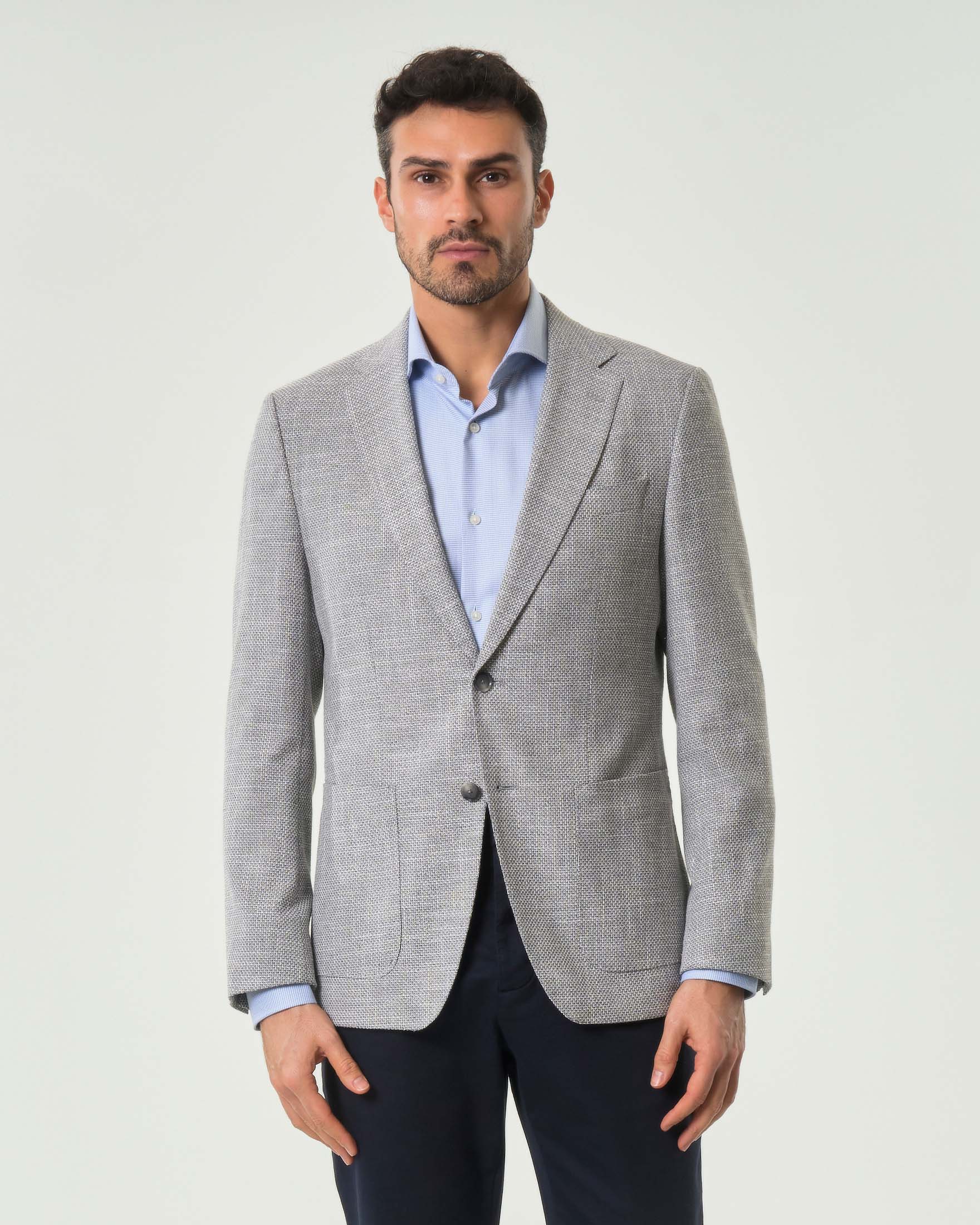 Blazer Boss Hutson grigio in misto cotone e lino armaturato