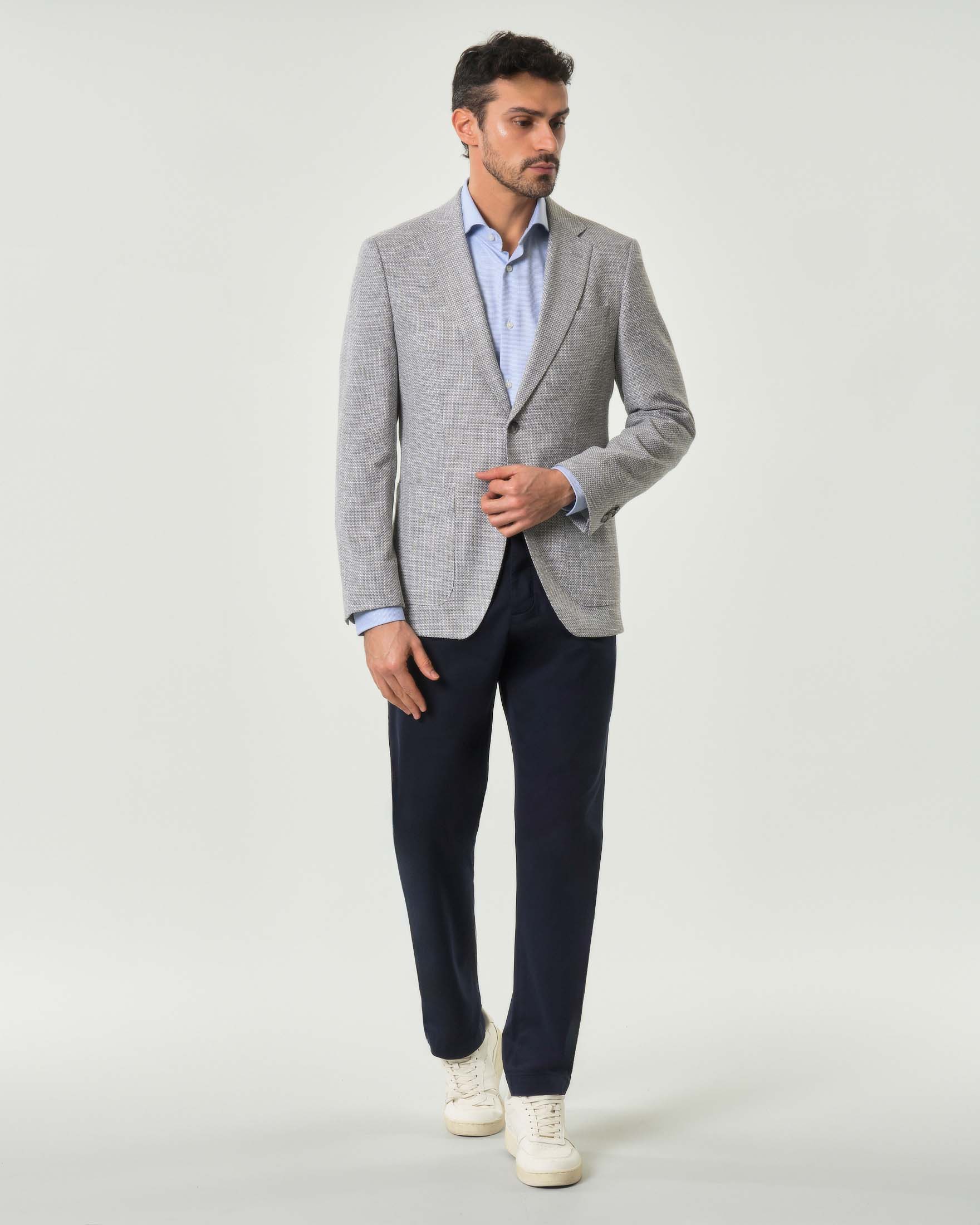 Blazer Boss Hutson grigio in misto cotone e lino armaturato image