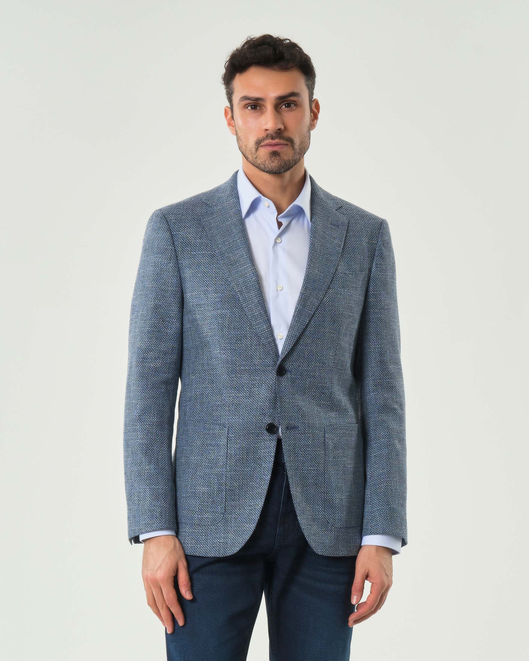 Blazer Boss Hutson avio in misto cotone e lino armaturato