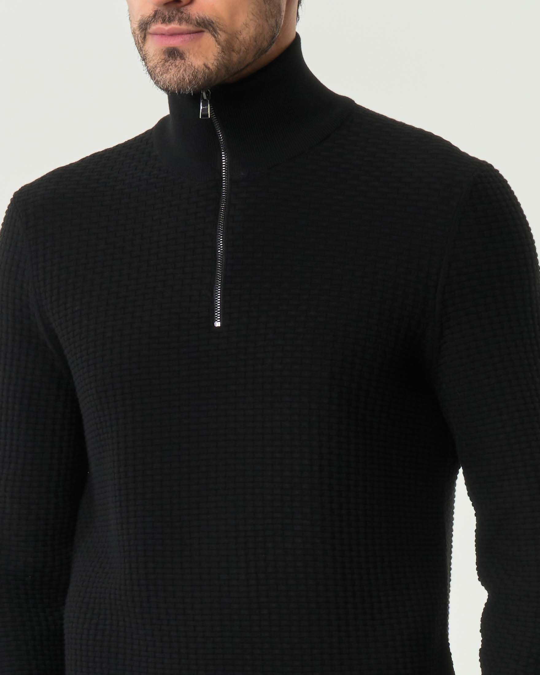 Maglia Boss in puro cotone micro mattoncino con apertura a mezza zip