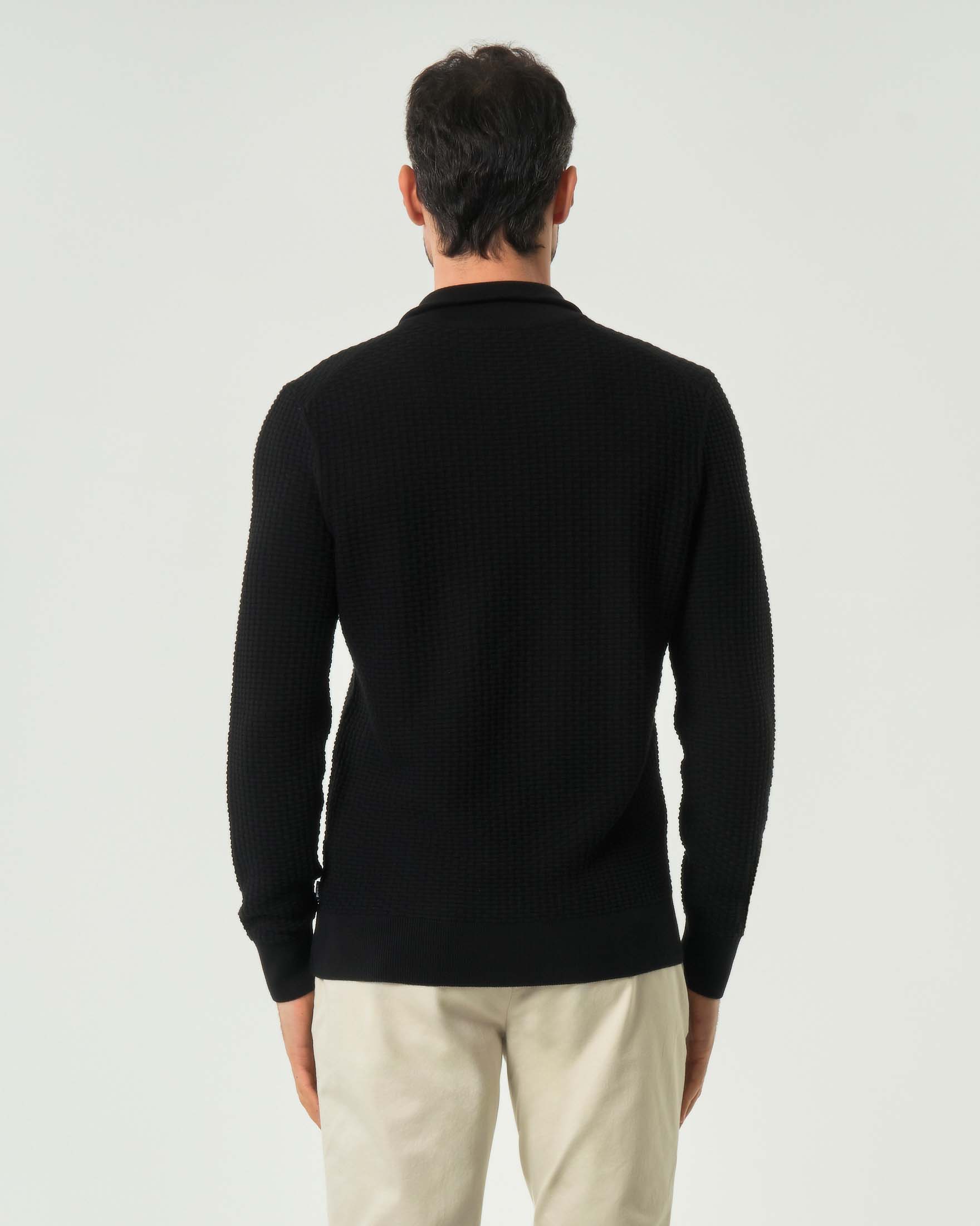 Maglia Boss in puro cotone micro mattoncino con apertura a mezza zip