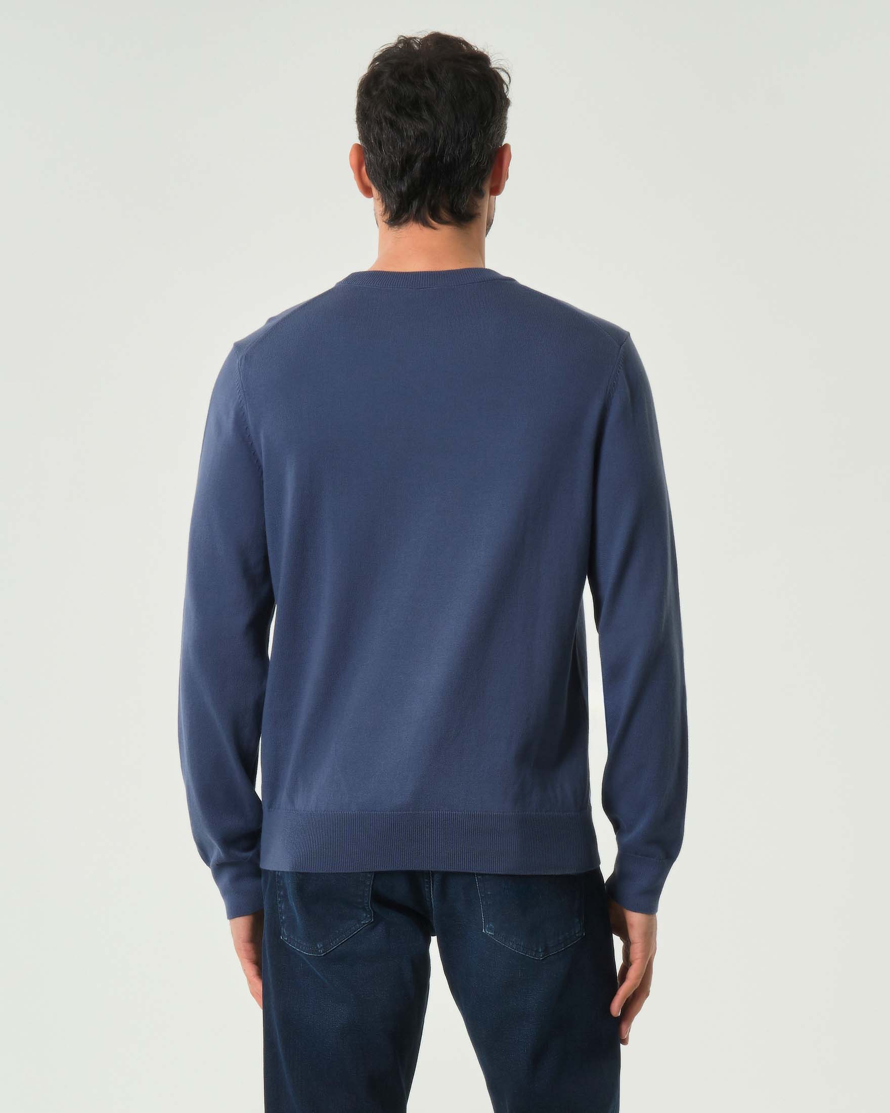 Maglia girocollo Upacas Boss blu indaco in puro cotone con logo ricamato in tono sul petto