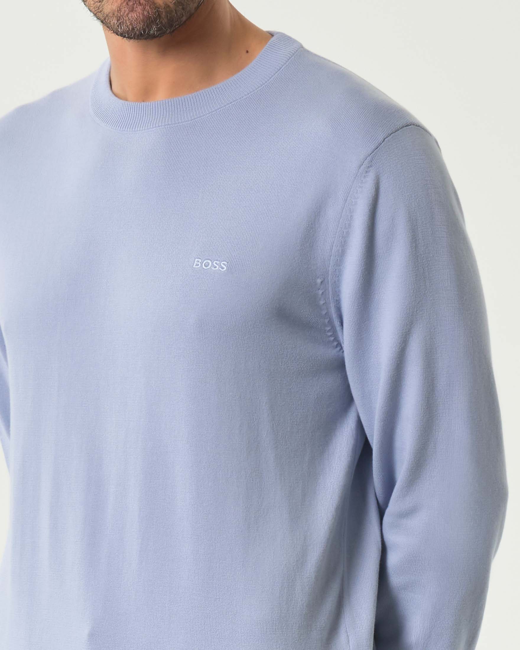 Maglia girocollo Upacas Boss azzurra in puro cotone con logo ricamato in tono sul petto image