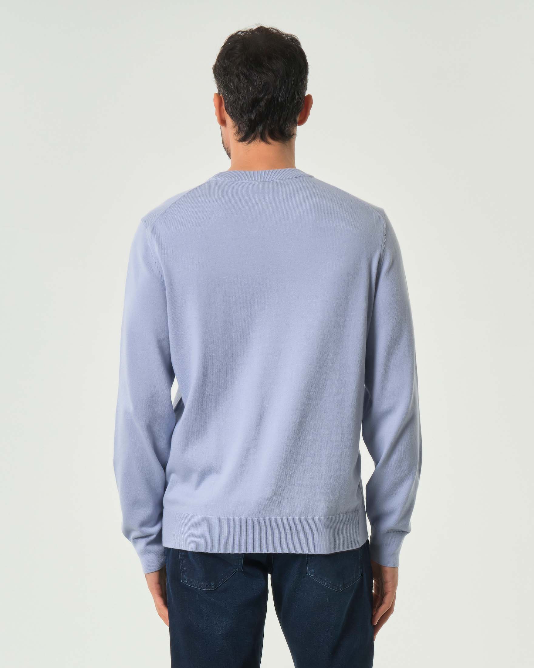 Maglia girocollo Upacas Boss azzurra in puro cotone con logo ricamato in tono sul petto