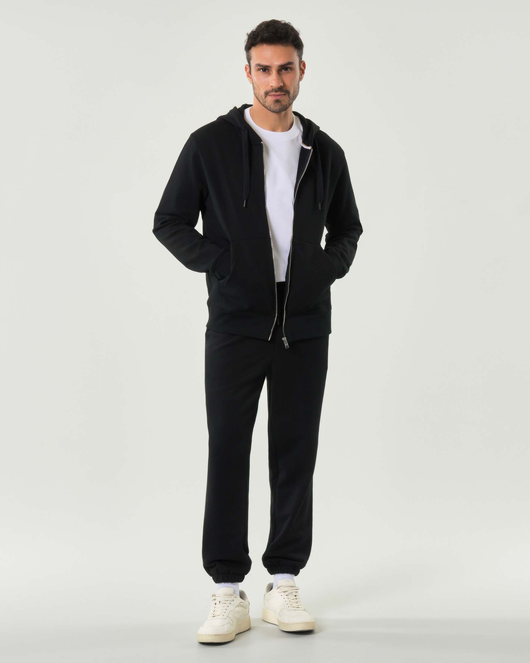 Felpa Boss nera con cappuccio e chiusura zip in puro cotone image